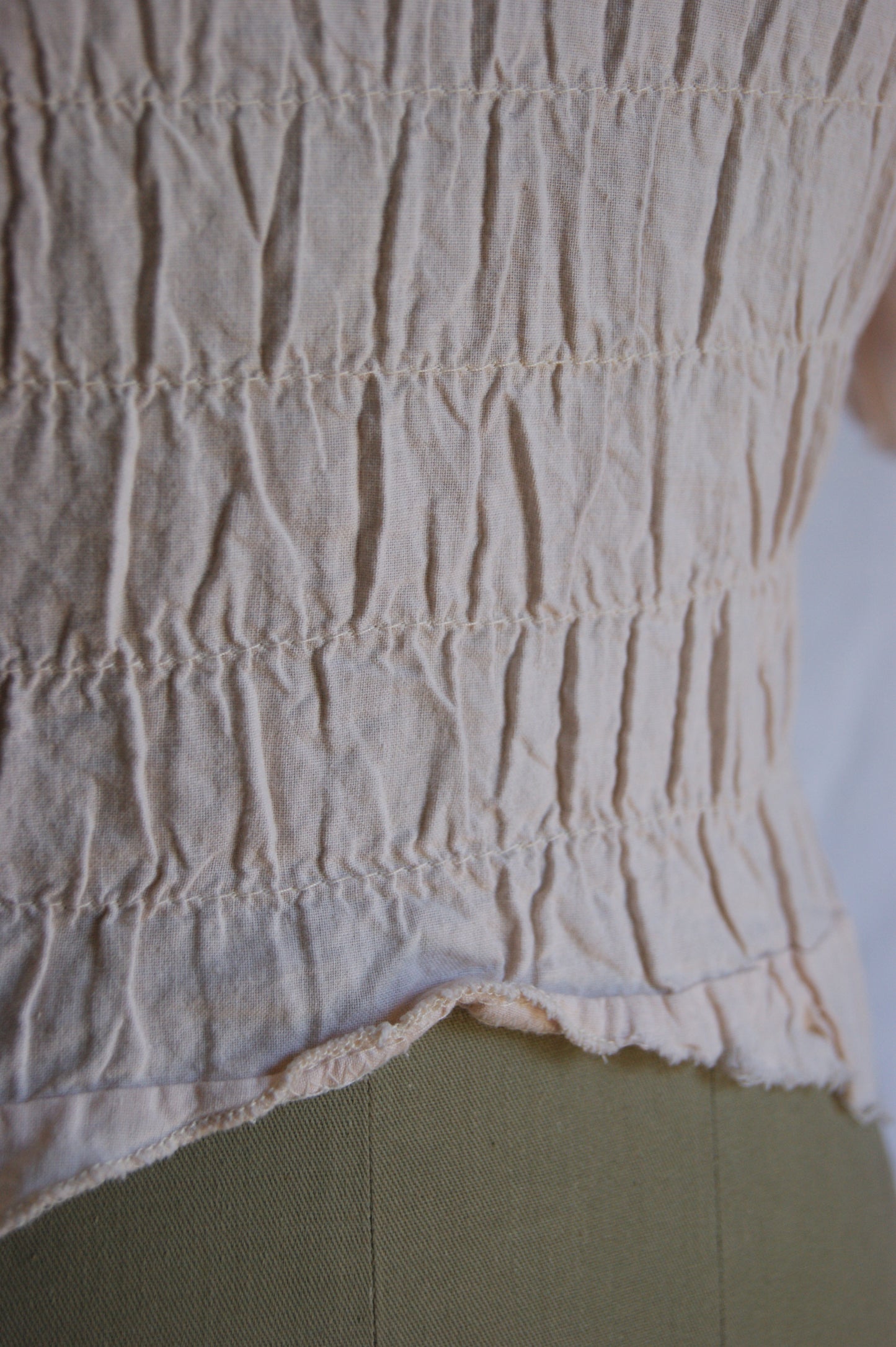 1970s Raw Smocked Peasant Blouse Cotton - XS/S