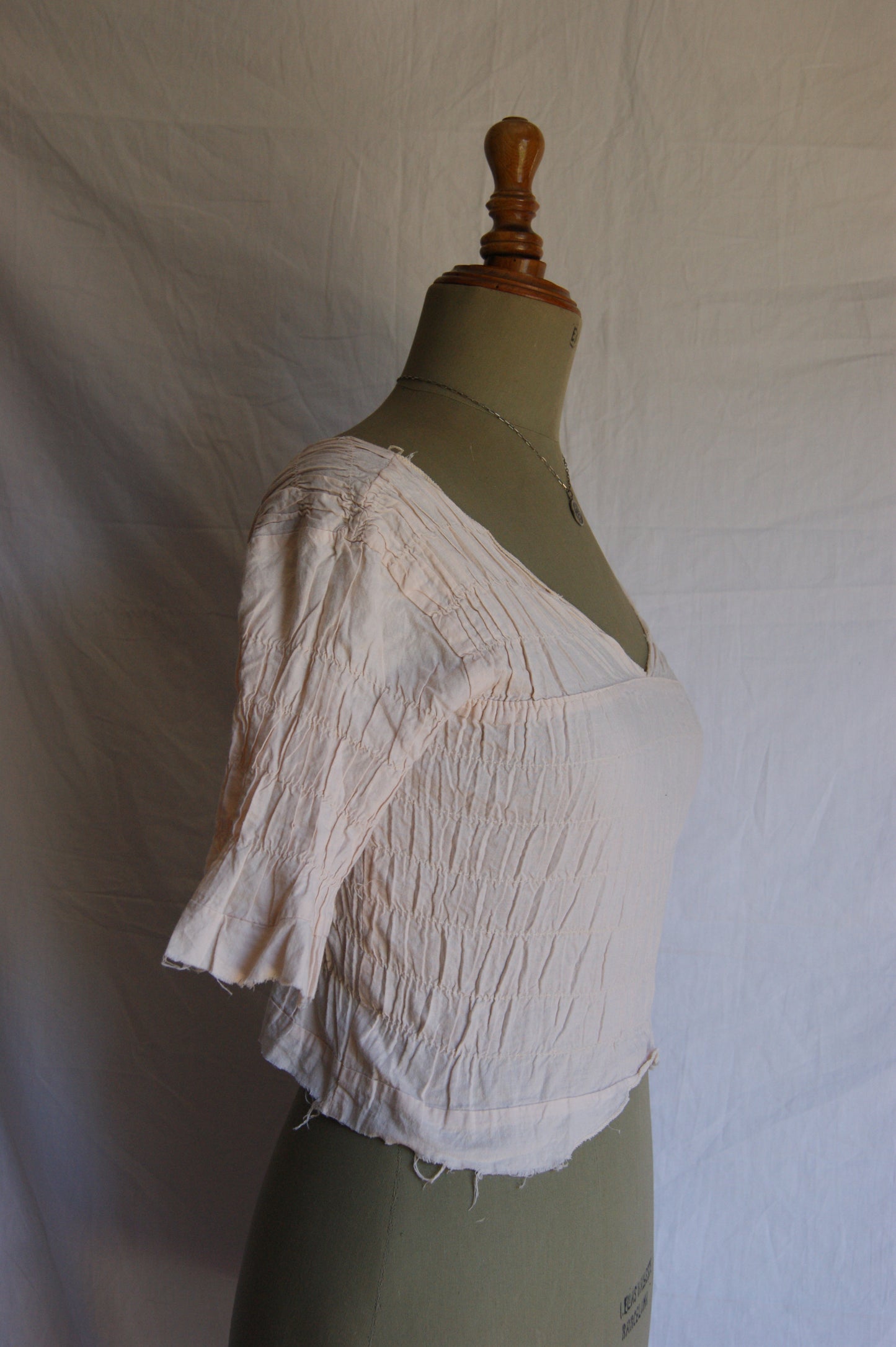 1970s Raw Smocked Peasant Blouse Cotton - XS/S