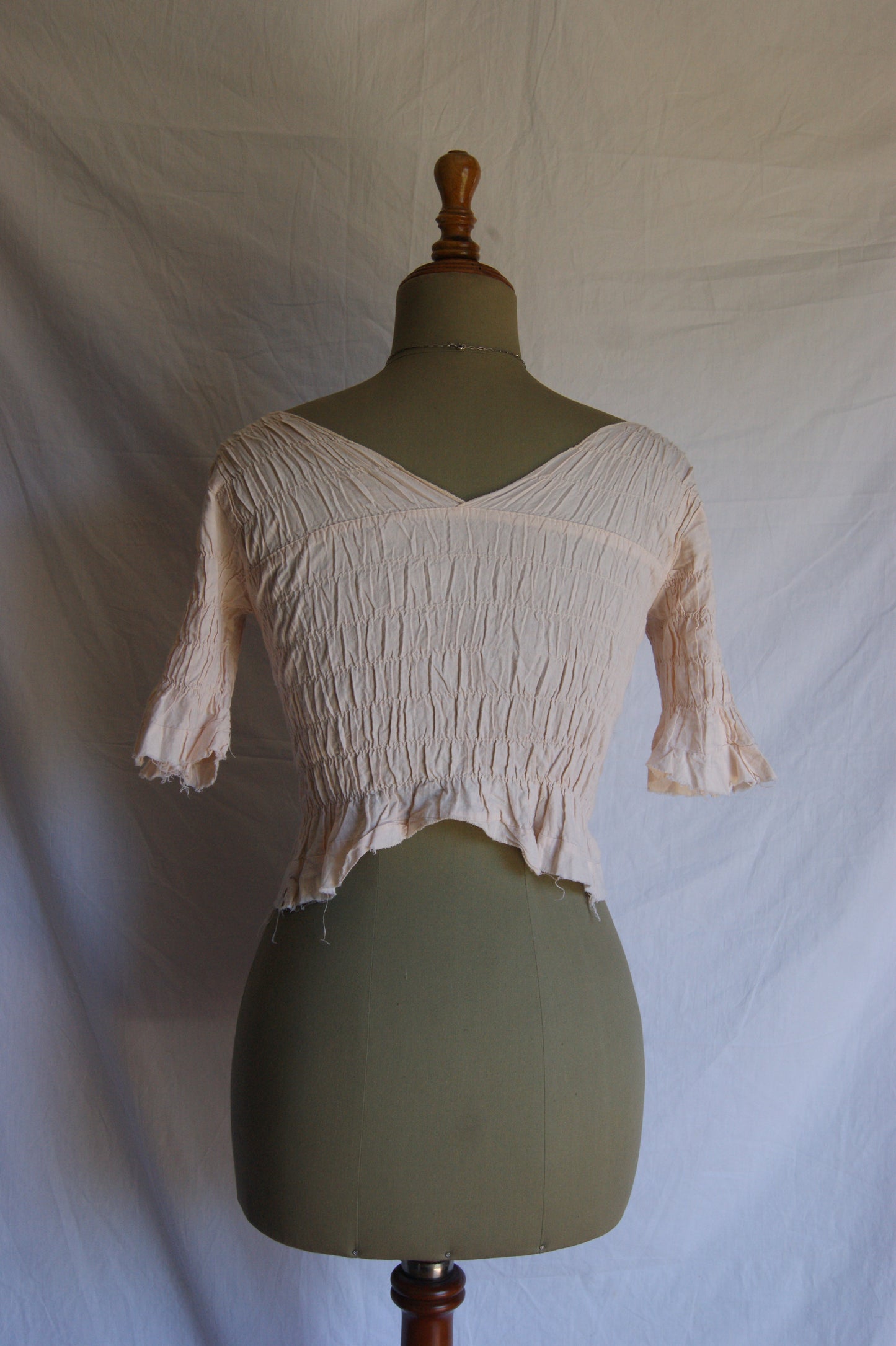 1970s Raw Smocked Peasant Blouse Cotton - XS/S