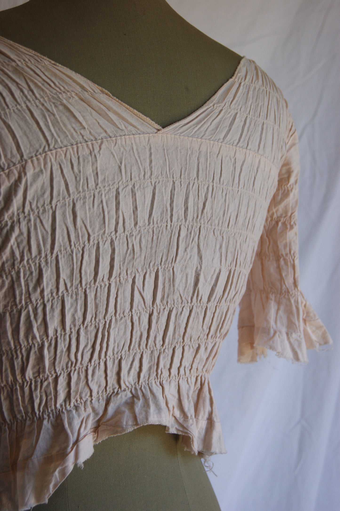 1970s Raw Smocked Peasant Blouse Cotton - XS/S