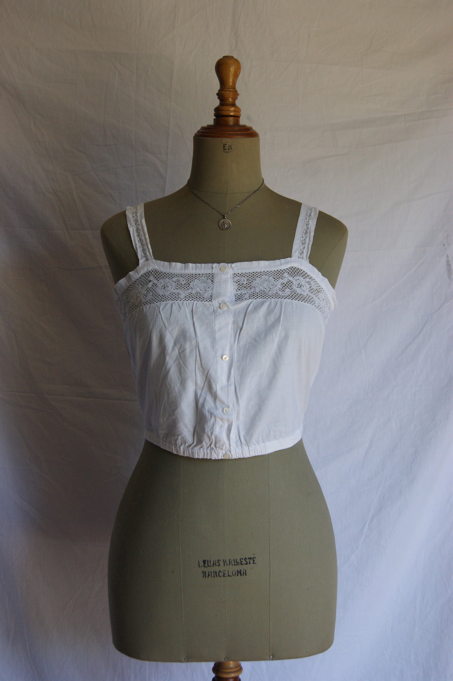 Late 1800s Hand-Made Cotton Corset Cover with Lacework - S