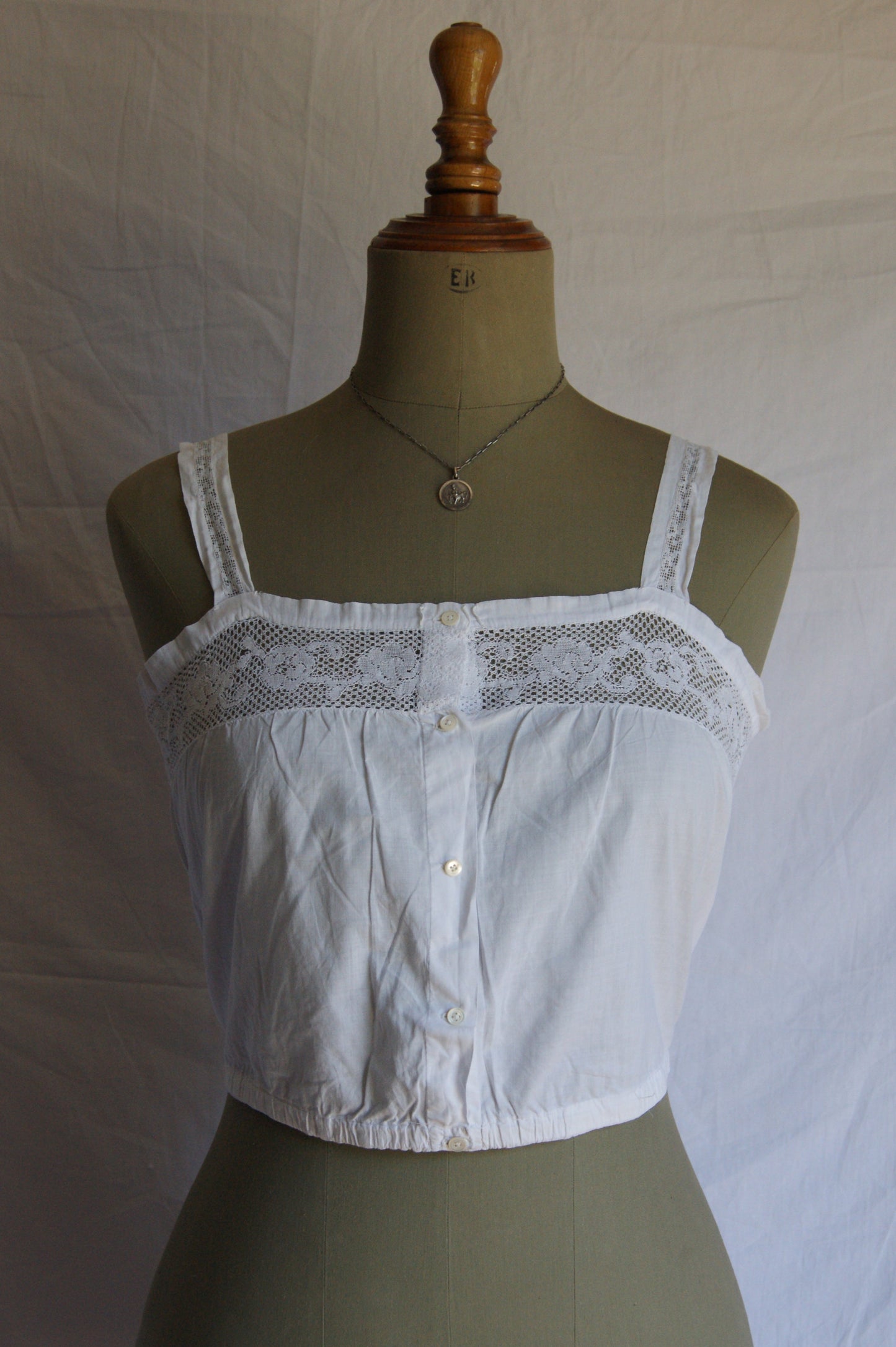 Late 1800s Hand-Made Cotton Corset Cover with Lacework - S