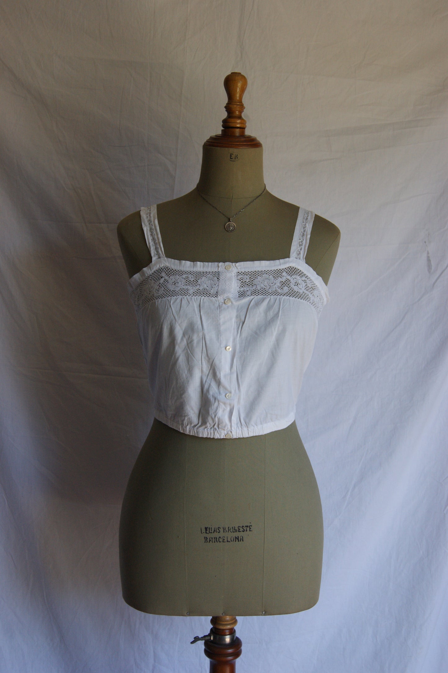 Late 1800s Hand-Made Cotton Corset Cover with Lacework - S