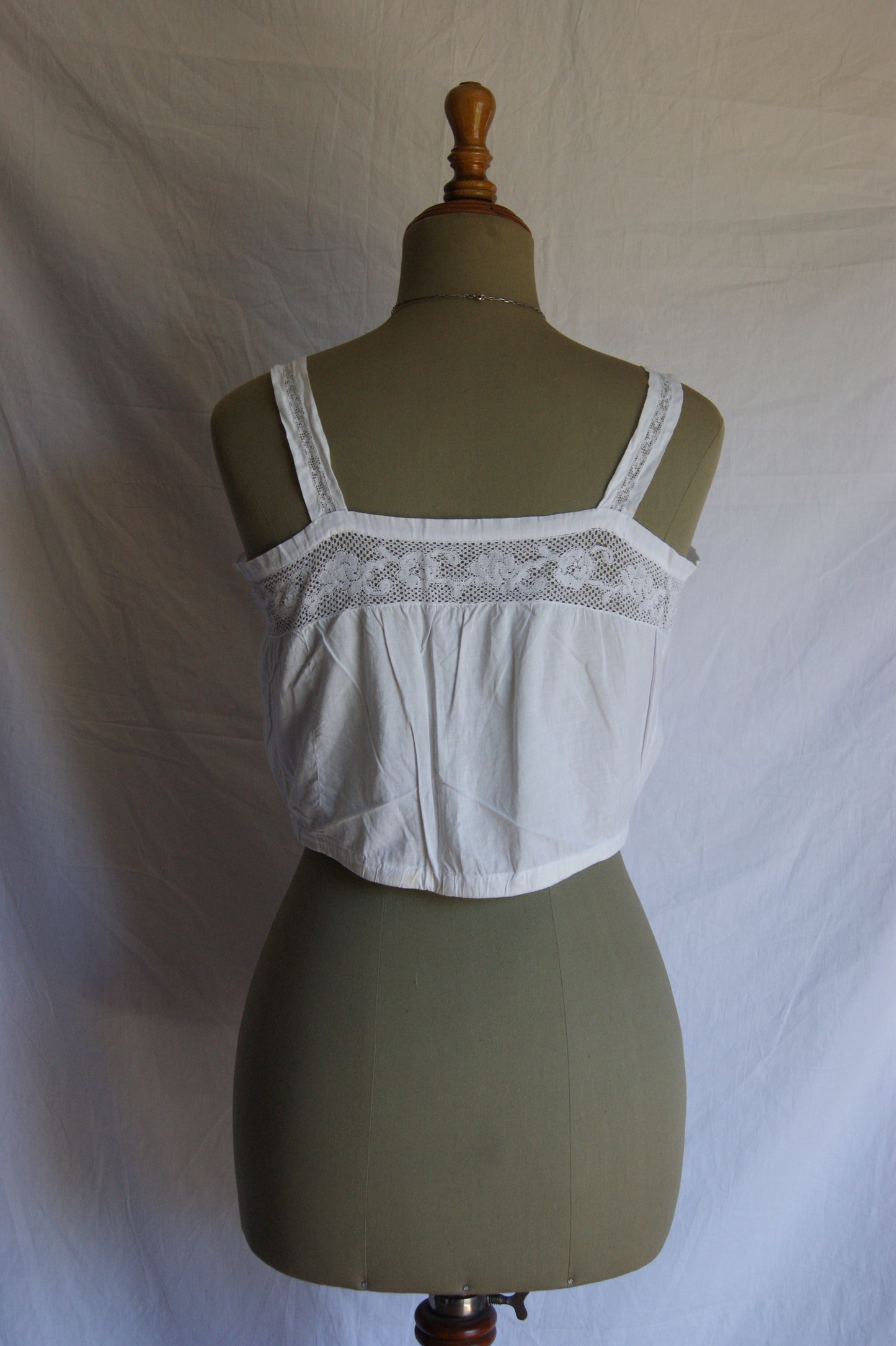 Late 1800s Hand-Made Cotton Corset Cover with Lacework - S