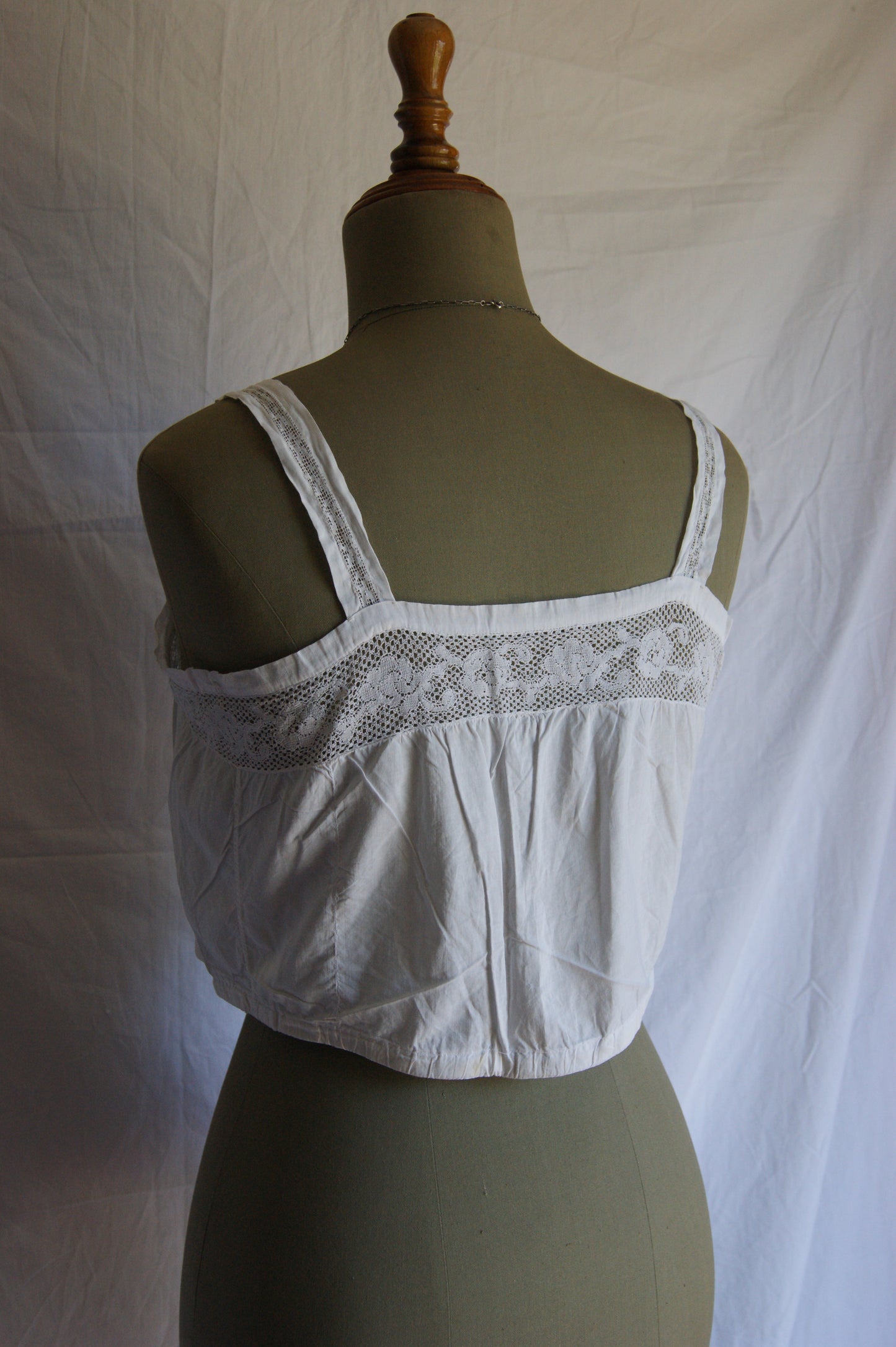 Late 1800s Hand-Made Cotton Corset Cover with Lacework - S