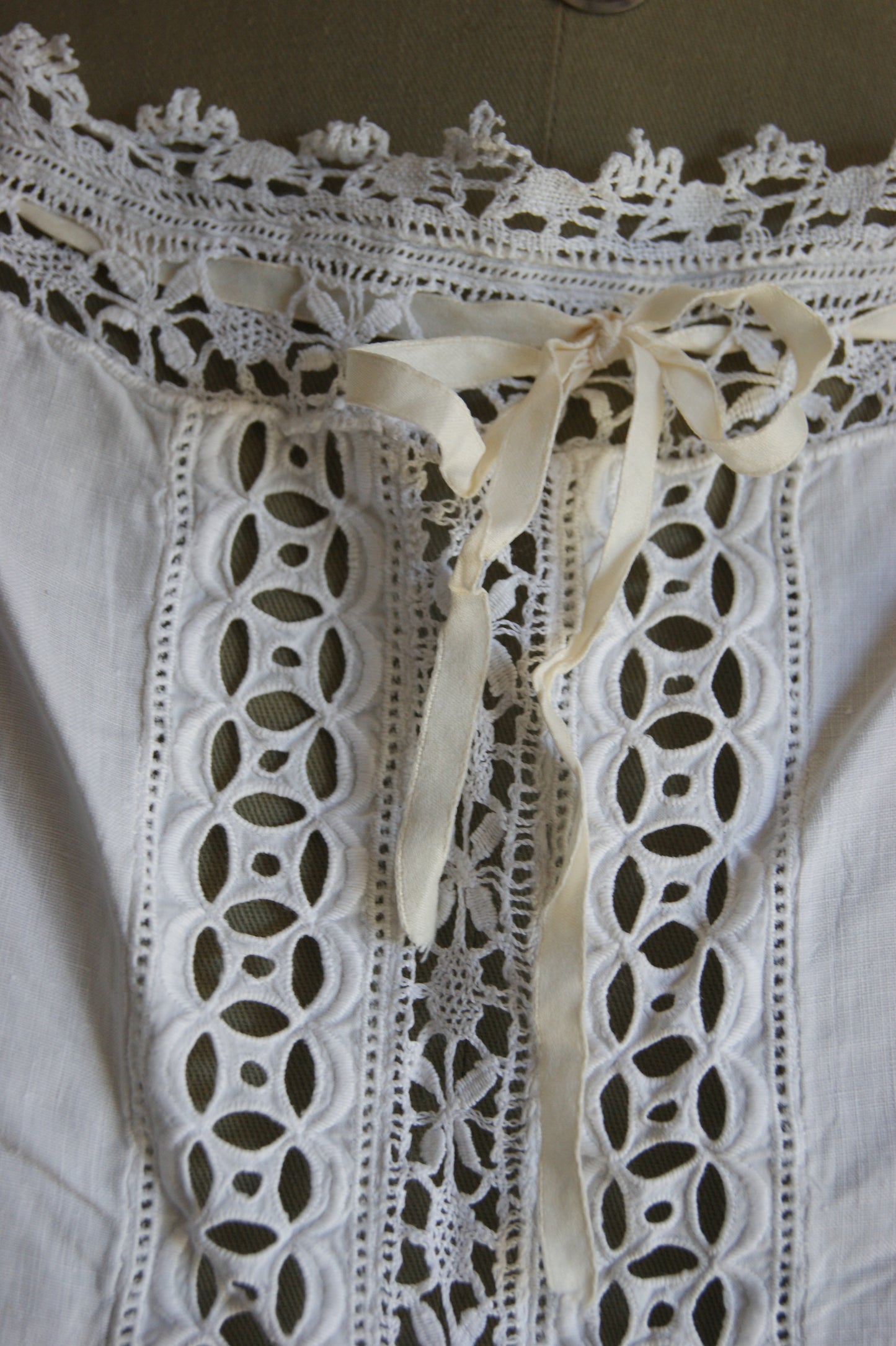 Late 1800s Antique Cotton Corset Cover with Intricate Lacework Trim - S