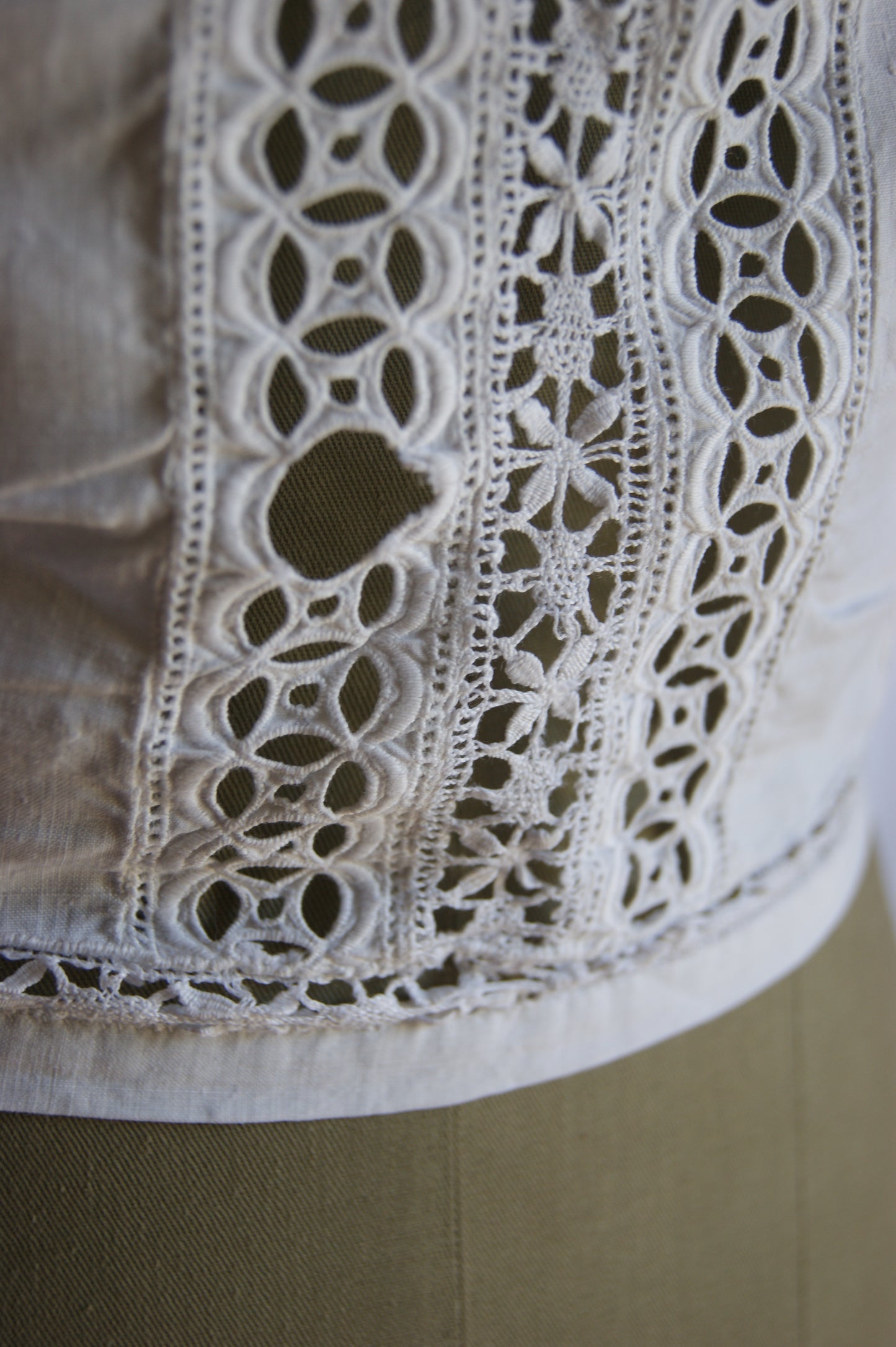 Late 1800s Antique Cotton Corset Cover with Intricate Lacework Trim - S
