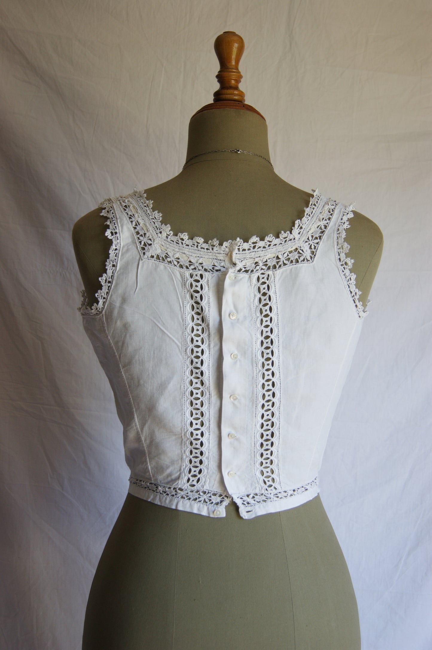 Late 1800s Antique Cotton Corset Cover with Intricate Lacework Trim - S