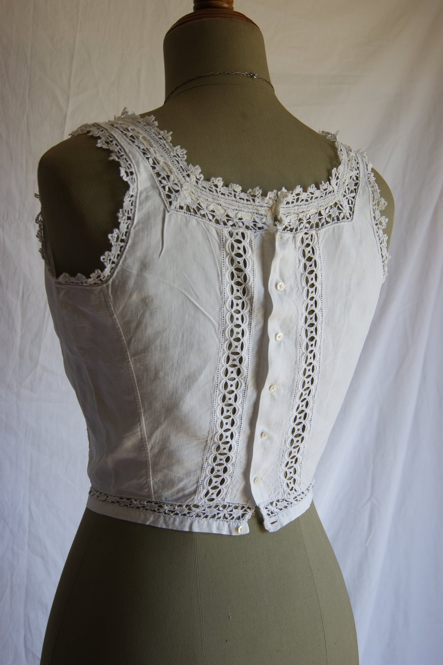 Late 1800s Antique Cotton Corset Cover with Intricate Lacework Trim - S