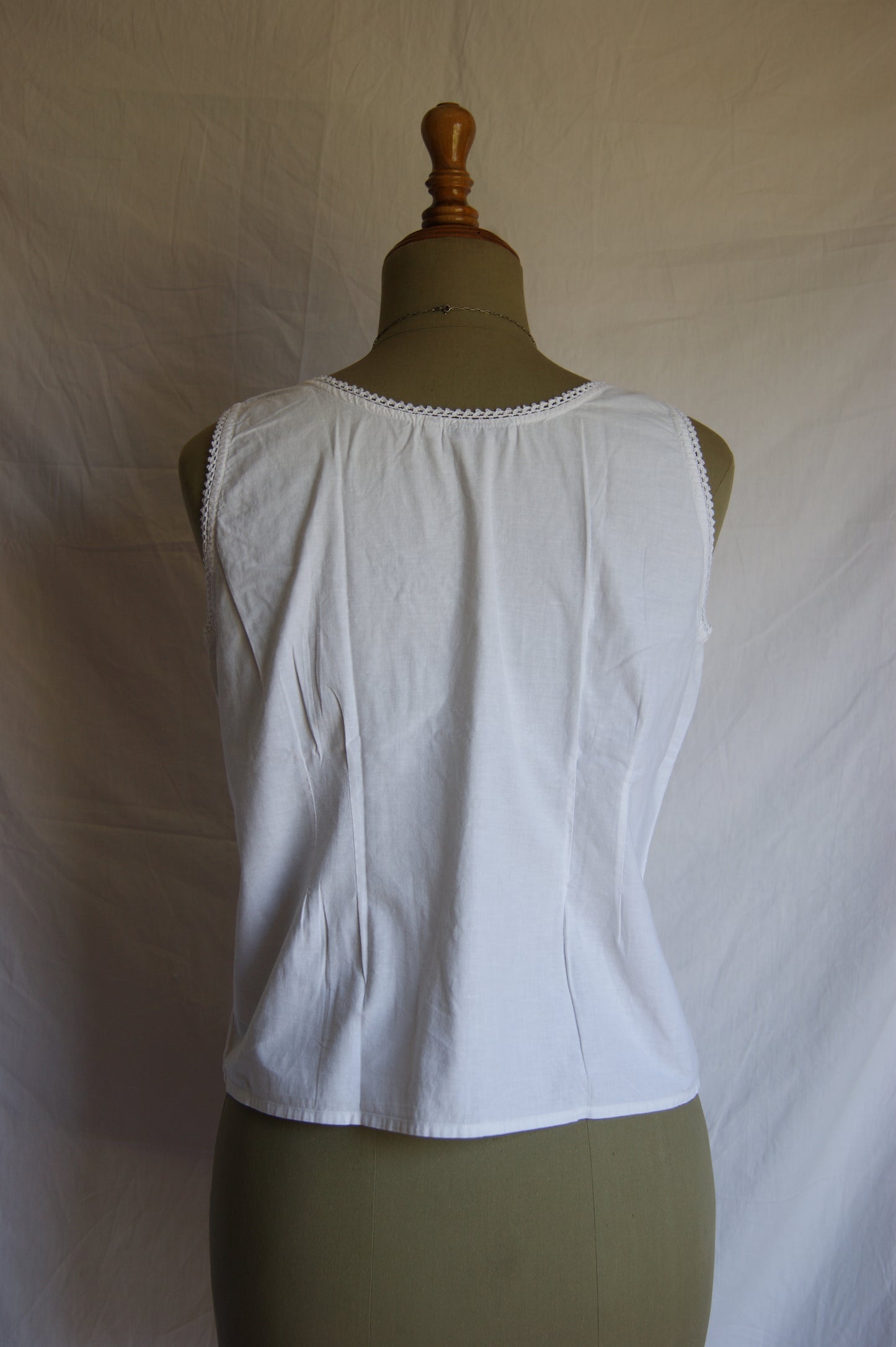 1950s Whitework Embroidered Cotton Camisole - L