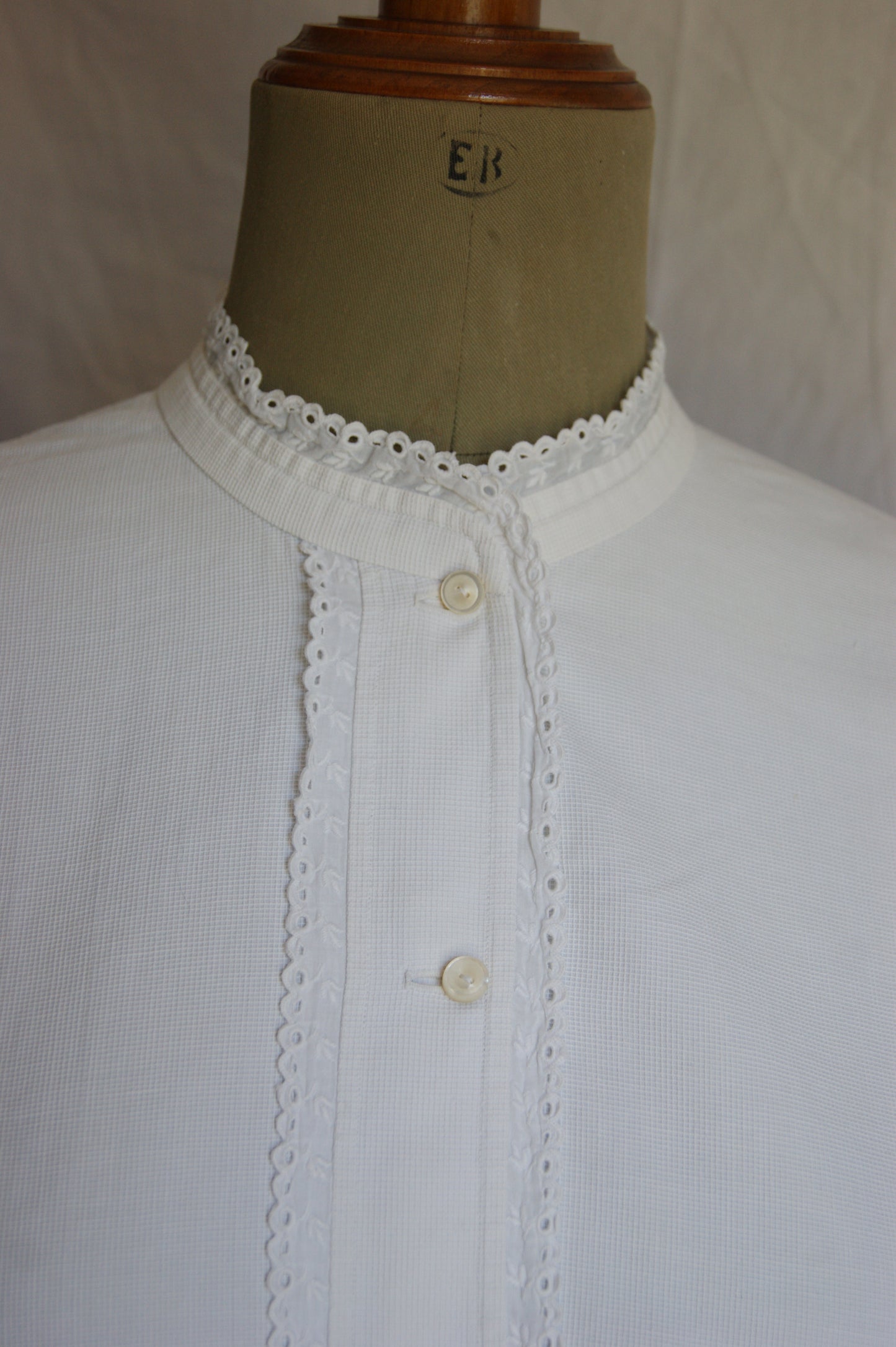 1890s Antique Hand-Made Cotton Blouse with Hidden Monogram - M/L