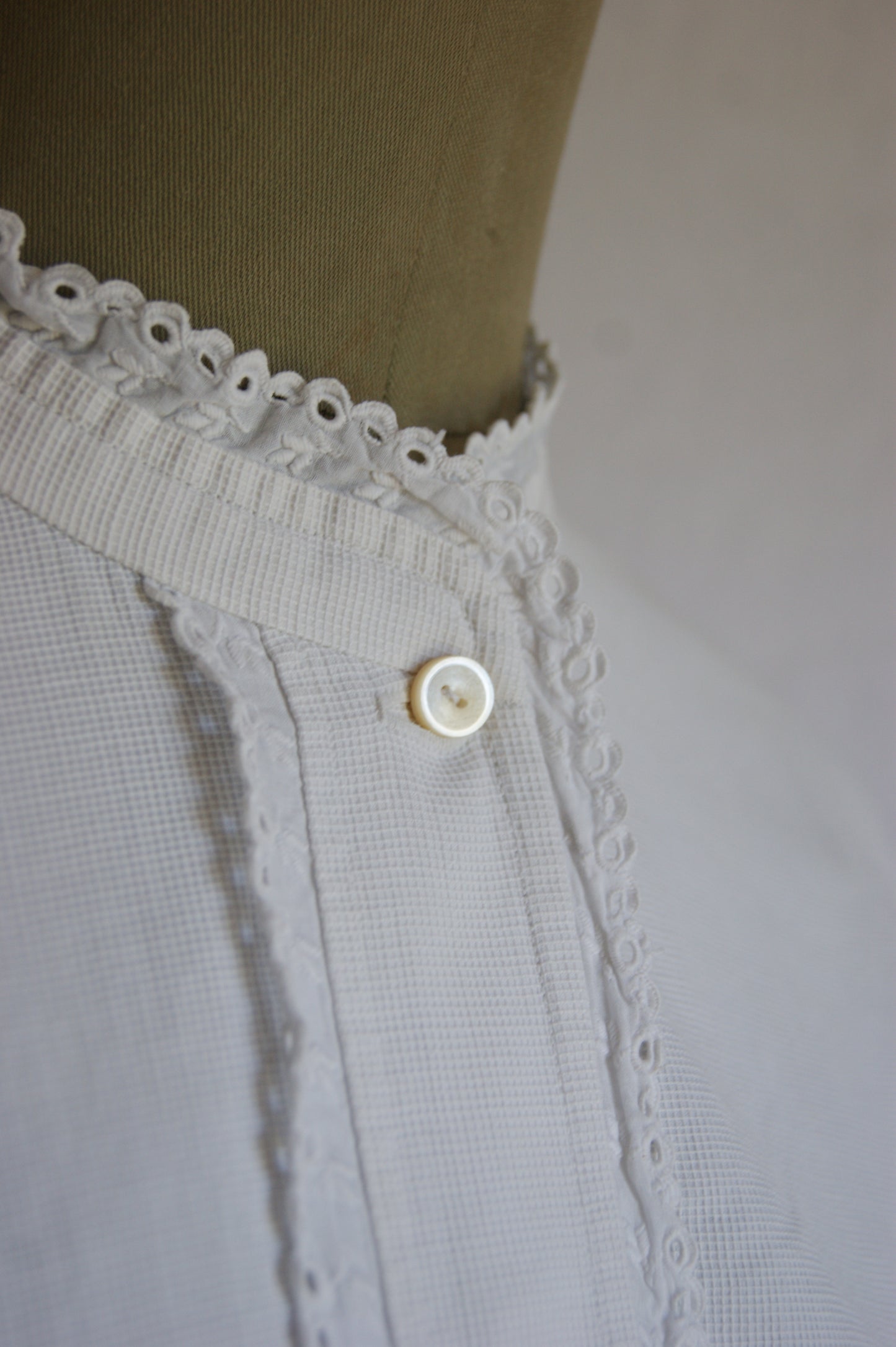 1890s Antique Hand-Made Cotton Blouse with Hidden Monogram - M/L