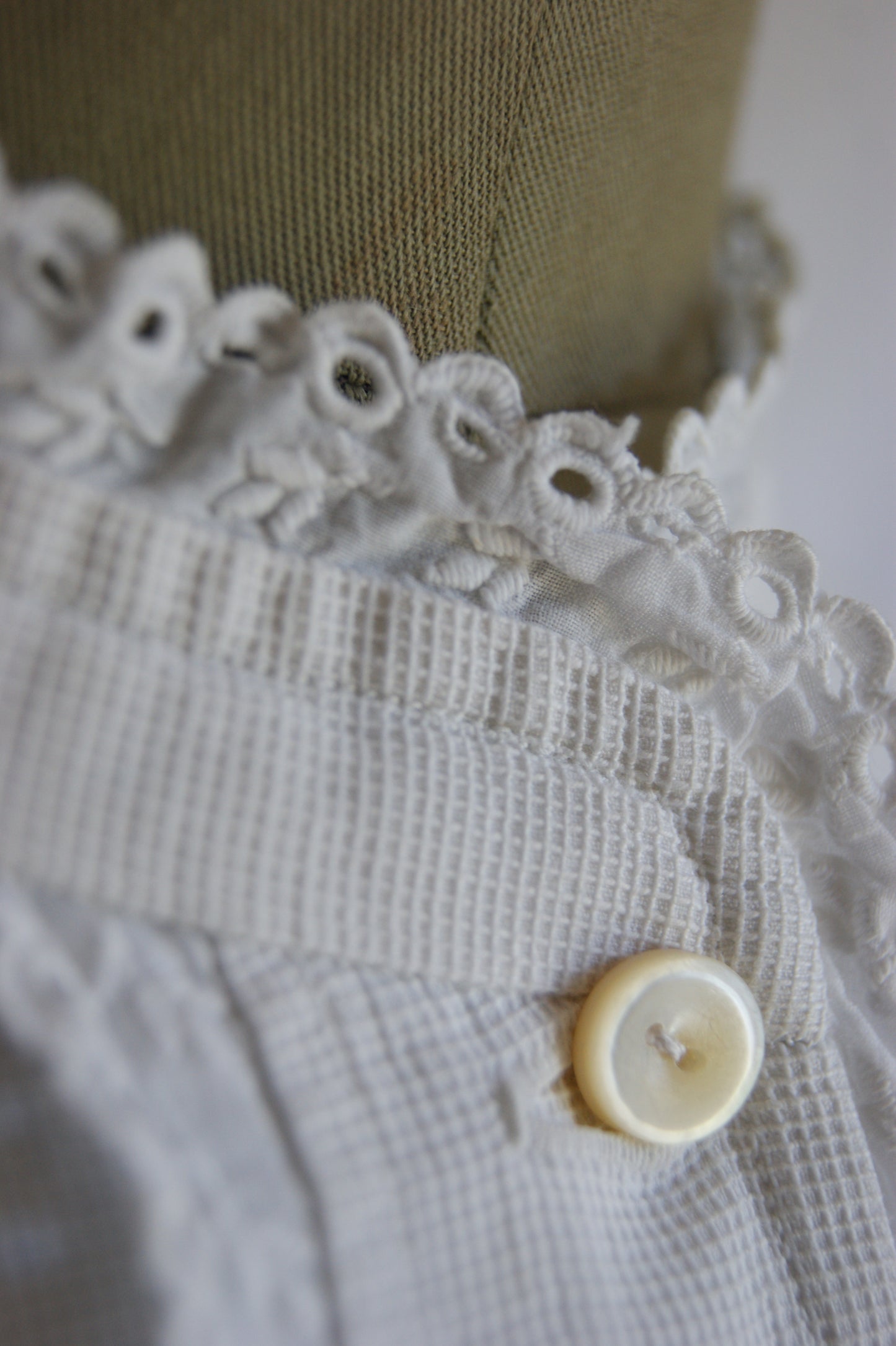 1890s Antique Hand-Made Cotton Blouse with Hidden Monogram - M/L