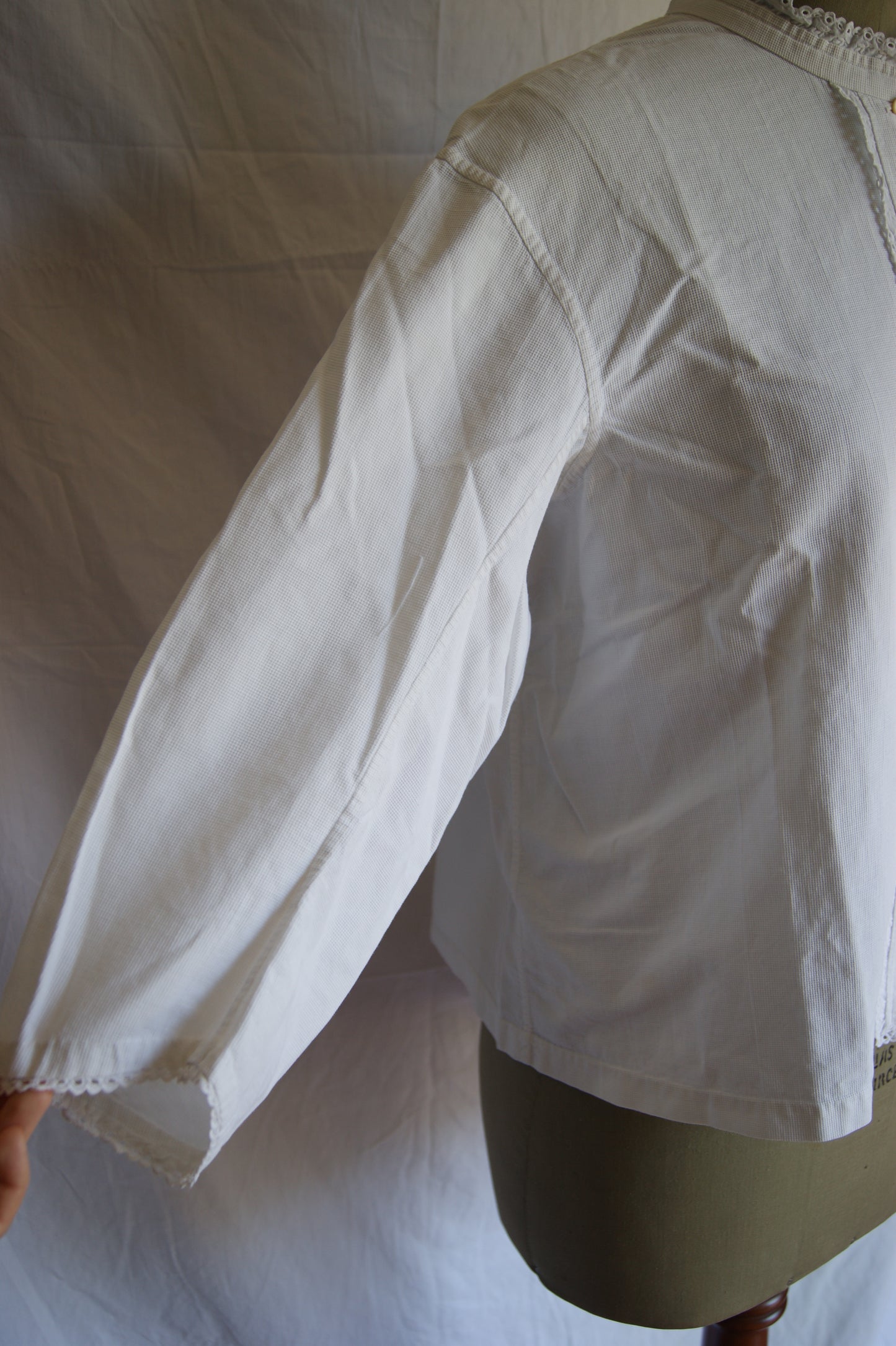 1890s Antique Hand-Made Cotton Blouse with Hidden Monogram - M/L