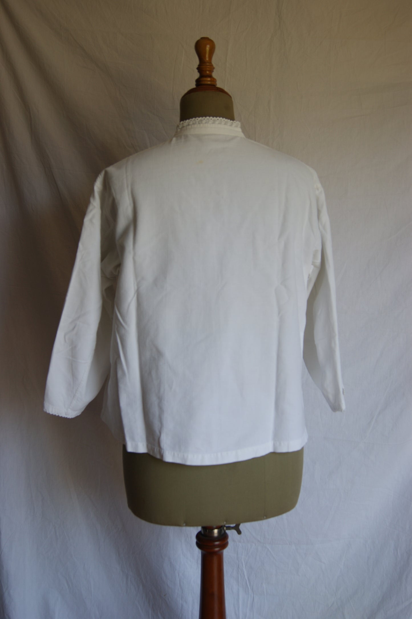 1890s Antique Hand-Made Cotton Blouse with Hidden Monogram - M/L