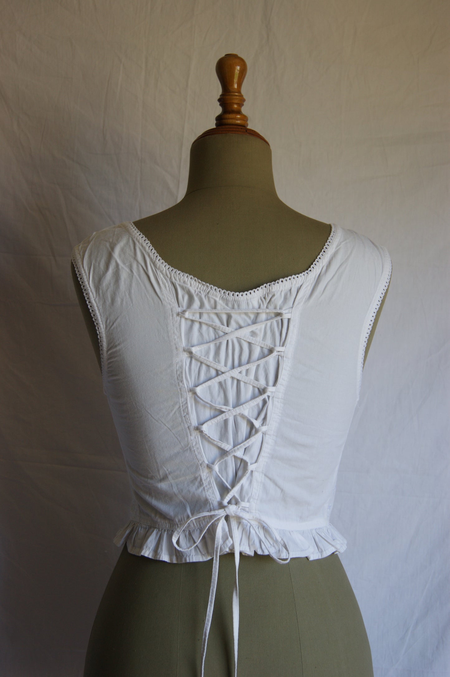 1980s White Cotton Broderie Anglaise Corset Blouse - S/M