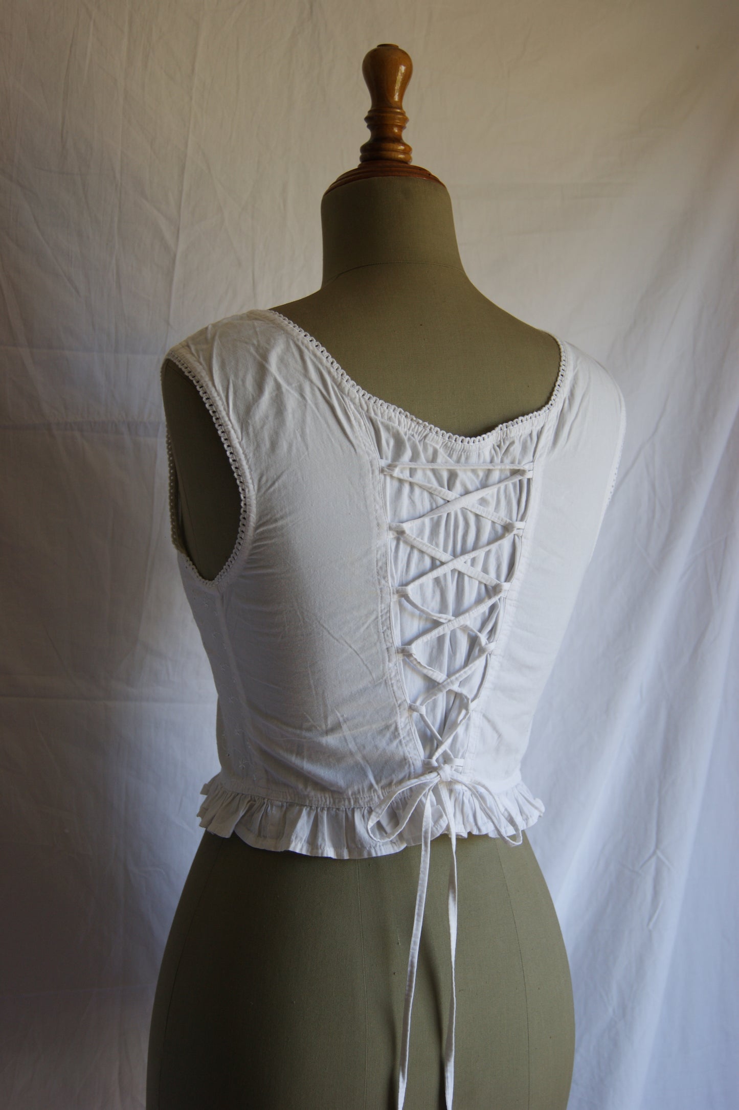 1980s White Cotton Broderie Anglaise Corset Blouse - S/M