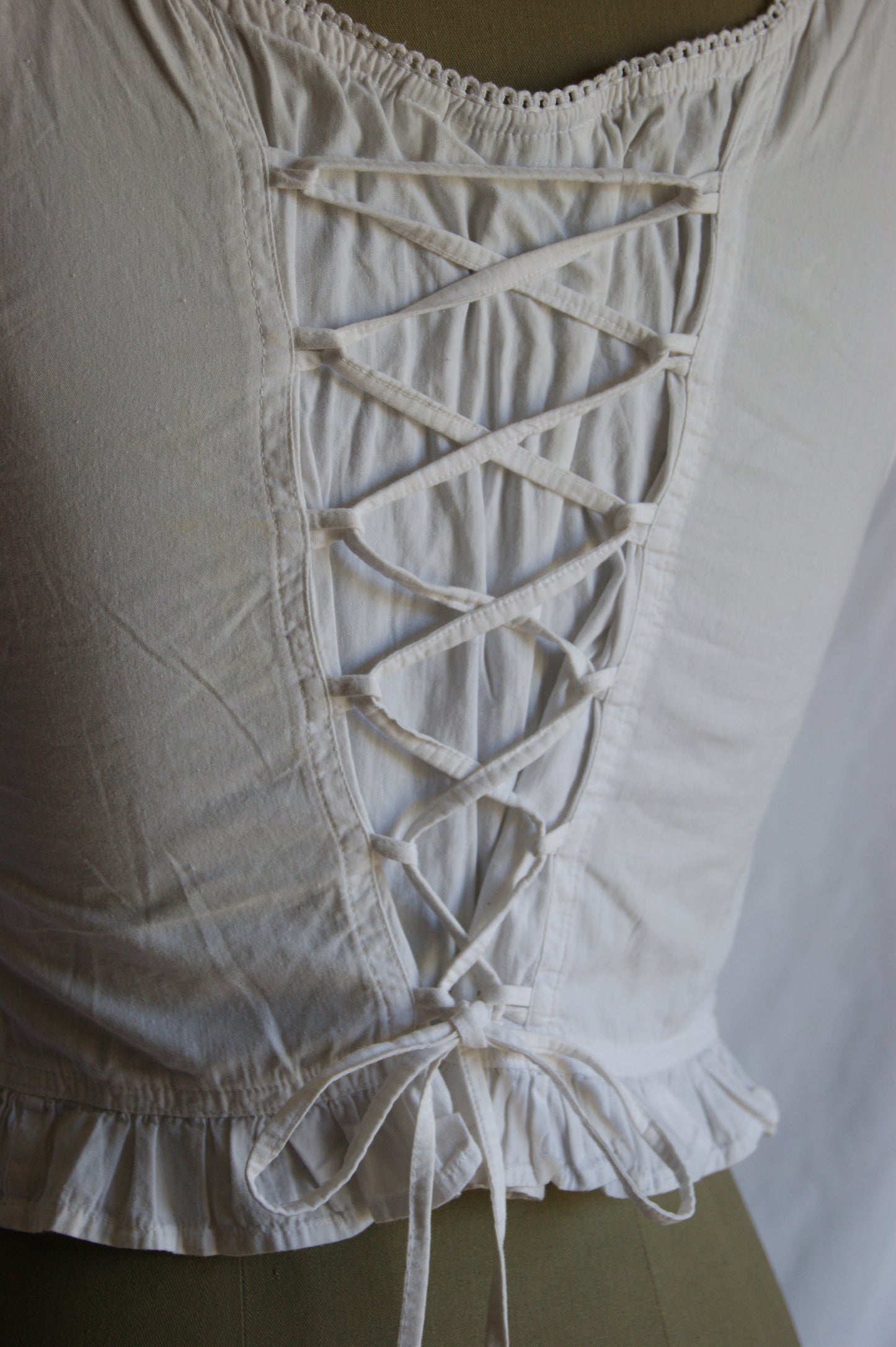 1980s White Cotton Broderie Anglaise Corset Blouse - S/M