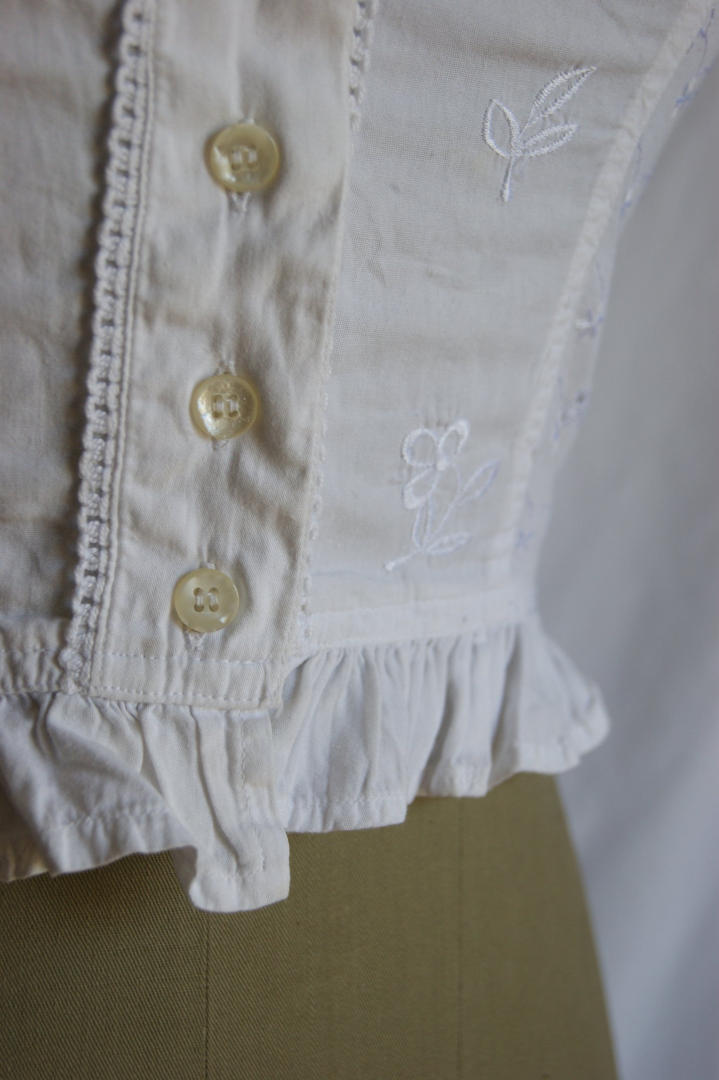 1980s White Cotton Broderie Anglaise Corset Blouse - S/M