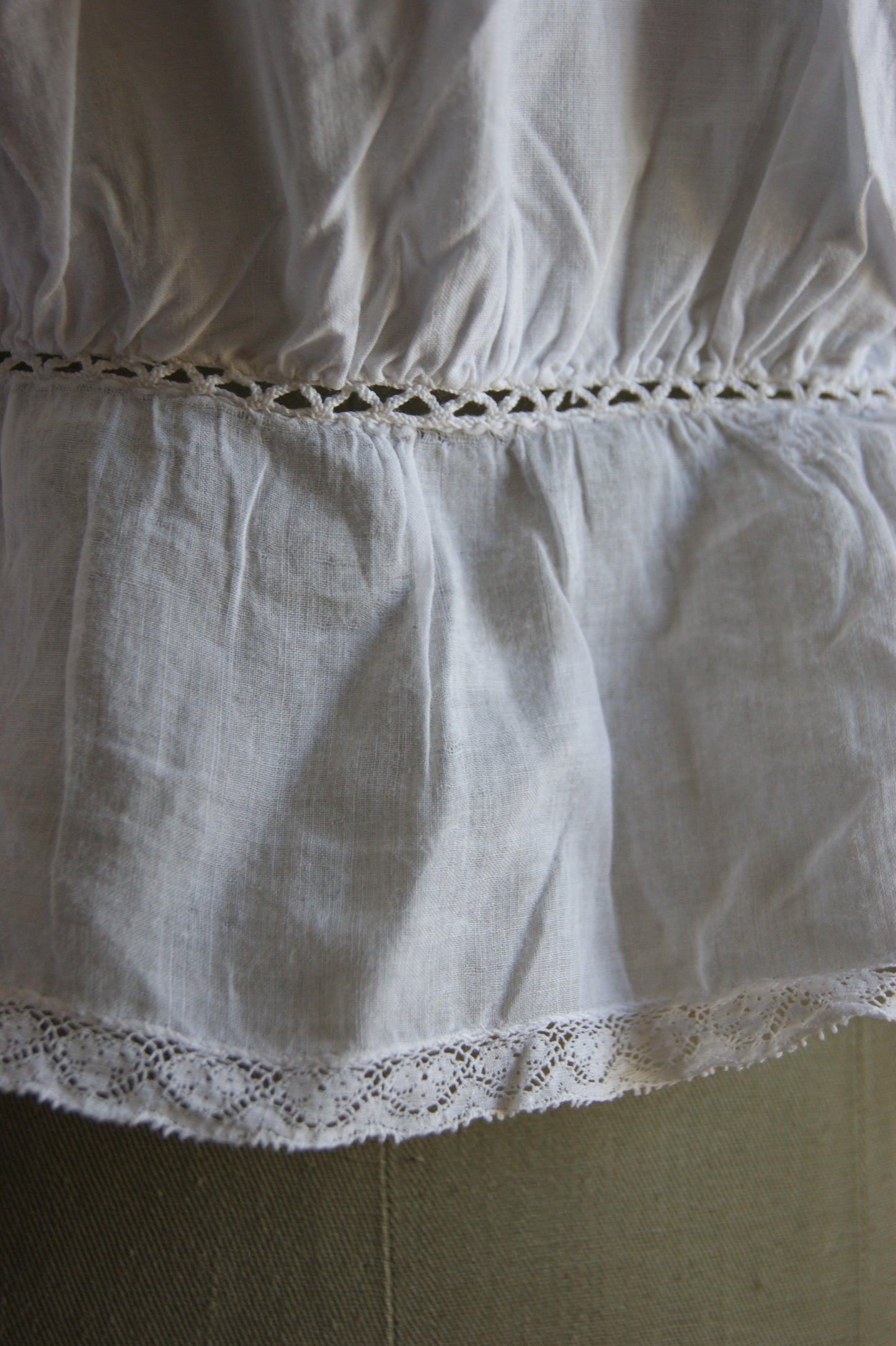 Late 1800s Antique White Cotton Camisole with Hand-Crocheted Lace Trim