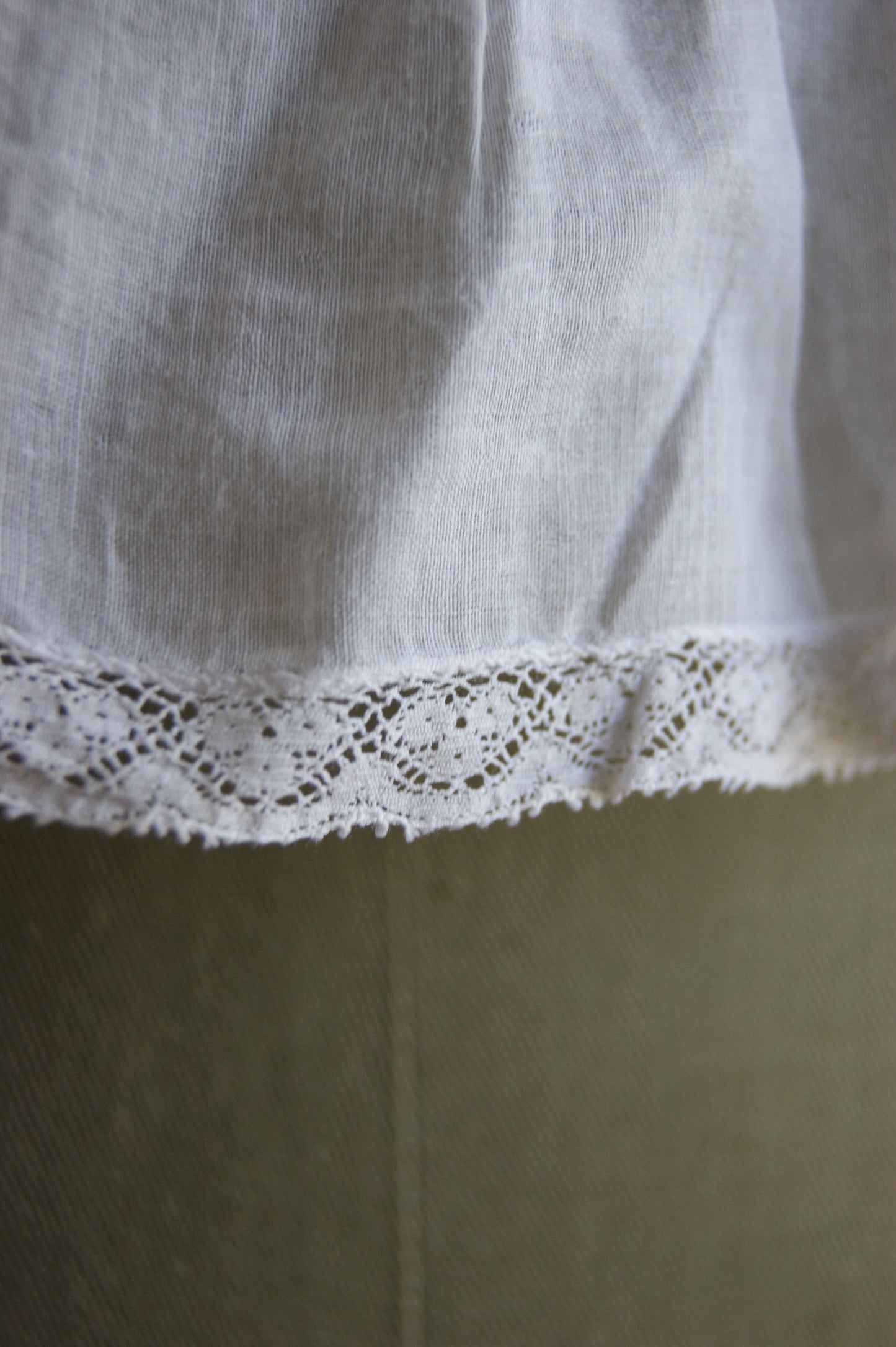 Late 1800s Antique White Cotton Camisole with Hand-Crocheted Lace Trim