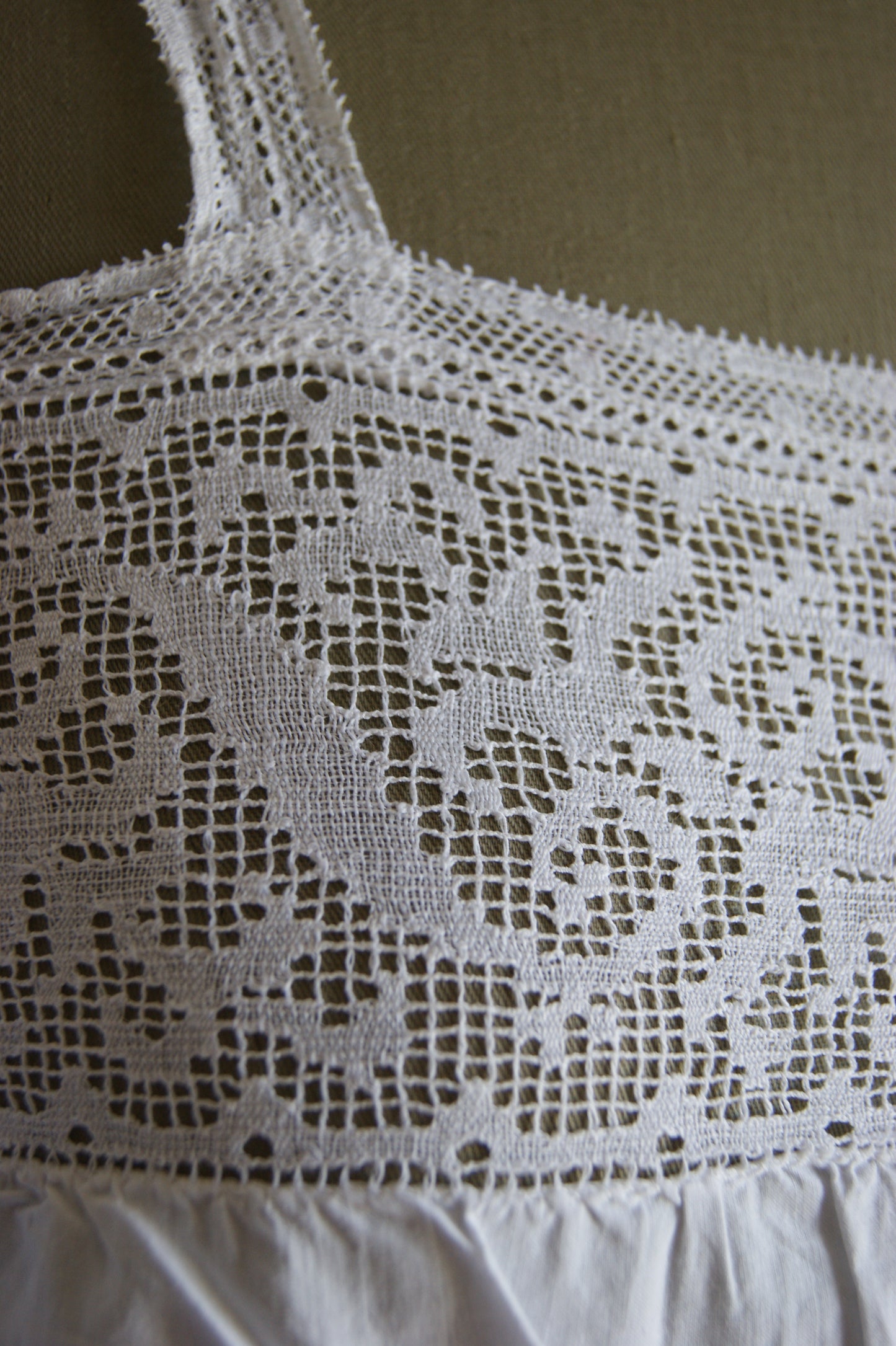 Late 1800s Antique White Cotton Camisole with Hand-Crocheted Lace Trim