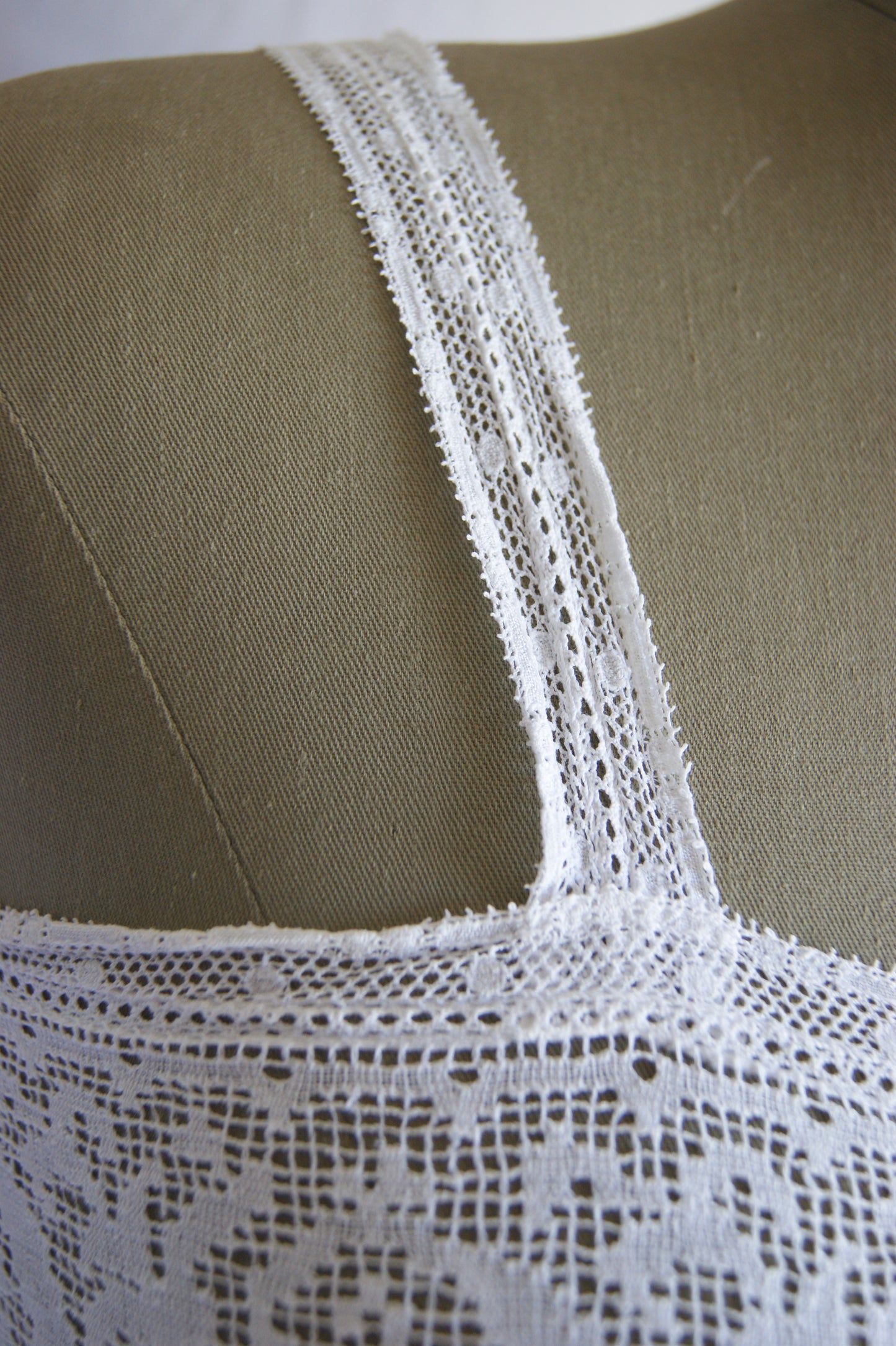 Late 1800s Antique White Cotton Camisole with Hand-Crocheted Lace Trim
