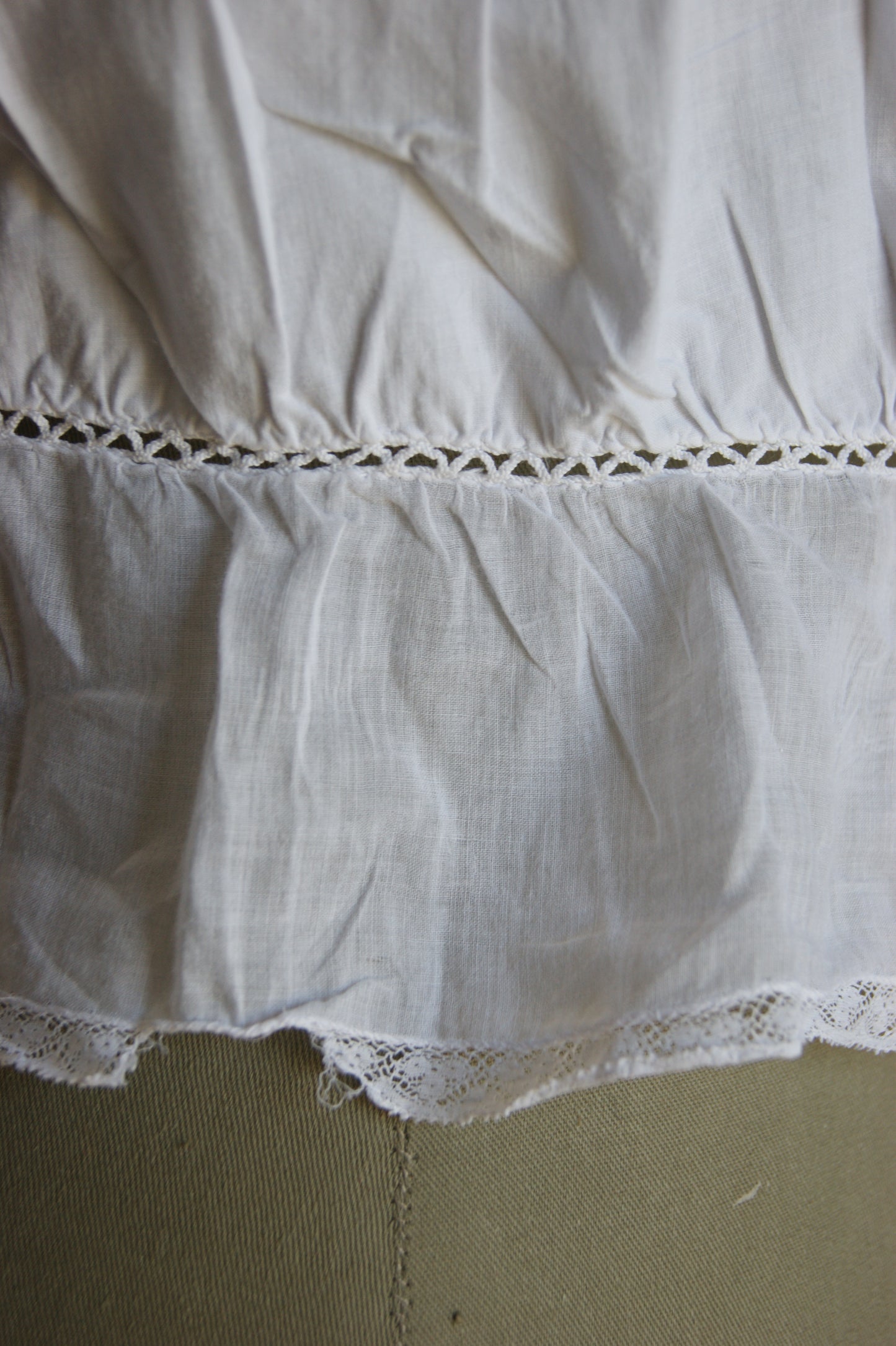 Late 1800s Antique White Cotton Camisole with Hand-Crocheted Lace Trim