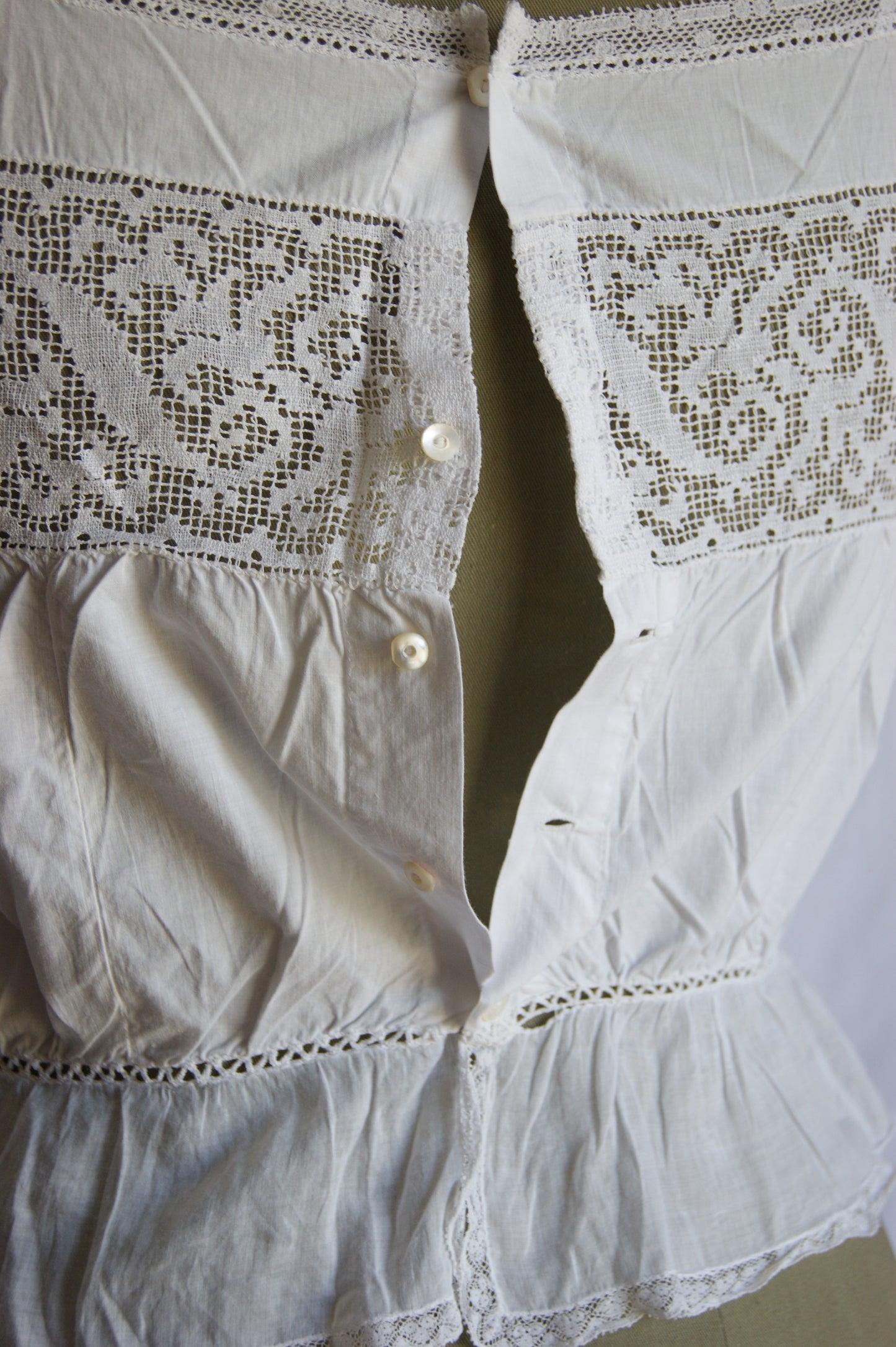 Late 1800s Antique White Cotton Camisole with Hand-Crocheted Lace Trim