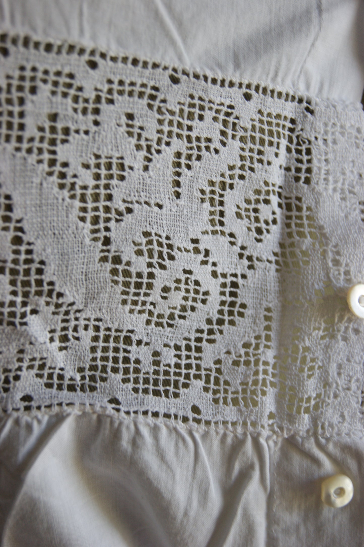 Late 1800s Antique White Cotton Camisole with Hand-Crocheted Lace Trim
