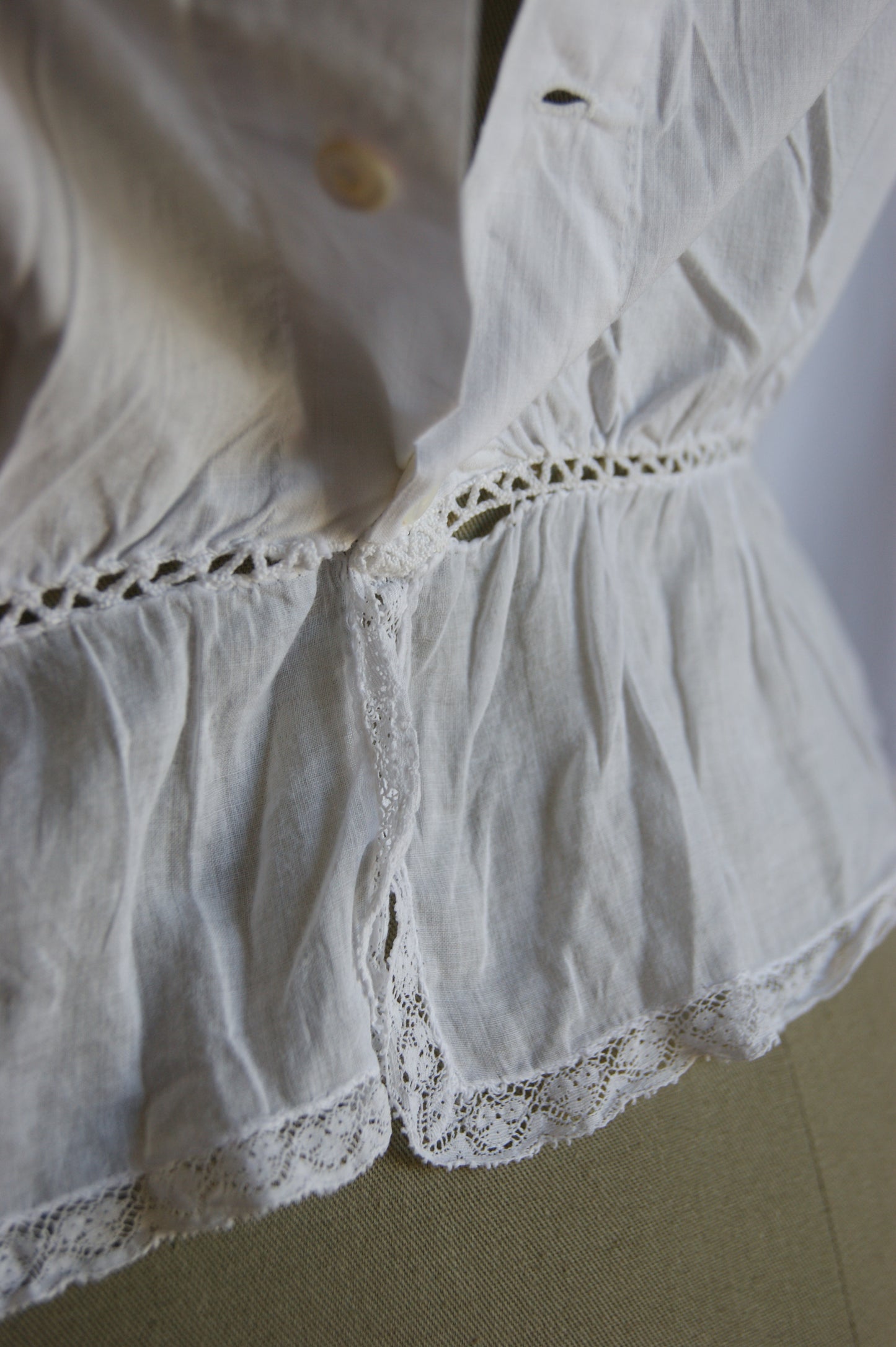 Late 1800s Antique White Cotton Camisole with Hand-Crocheted Lace Trim