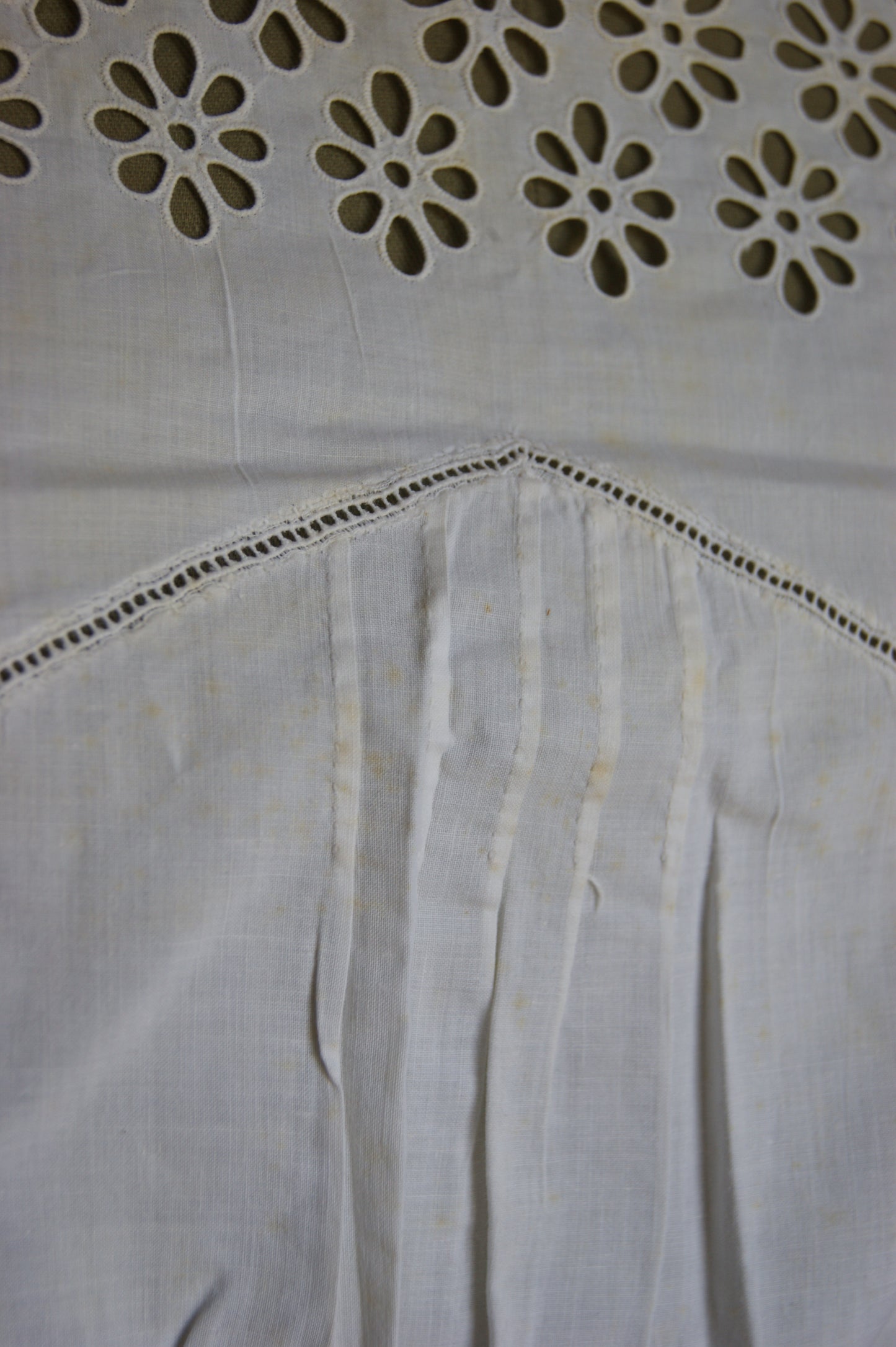 1800s Hand-Stitched Cotton Corset Cover with Eyelet Lacework - S