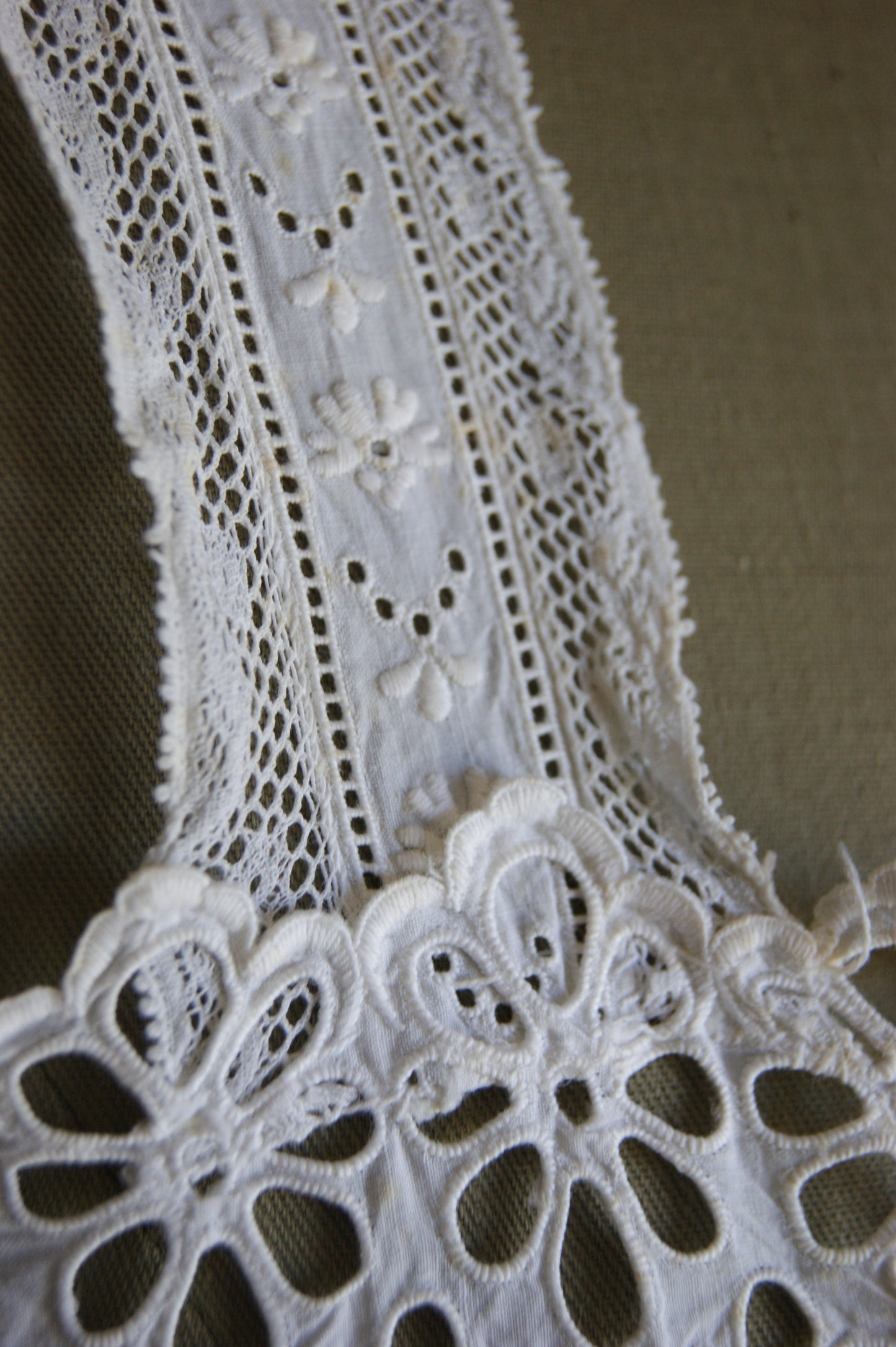 1800s Hand-Stitched Cotton Corset Cover with Eyelet Lacework - S