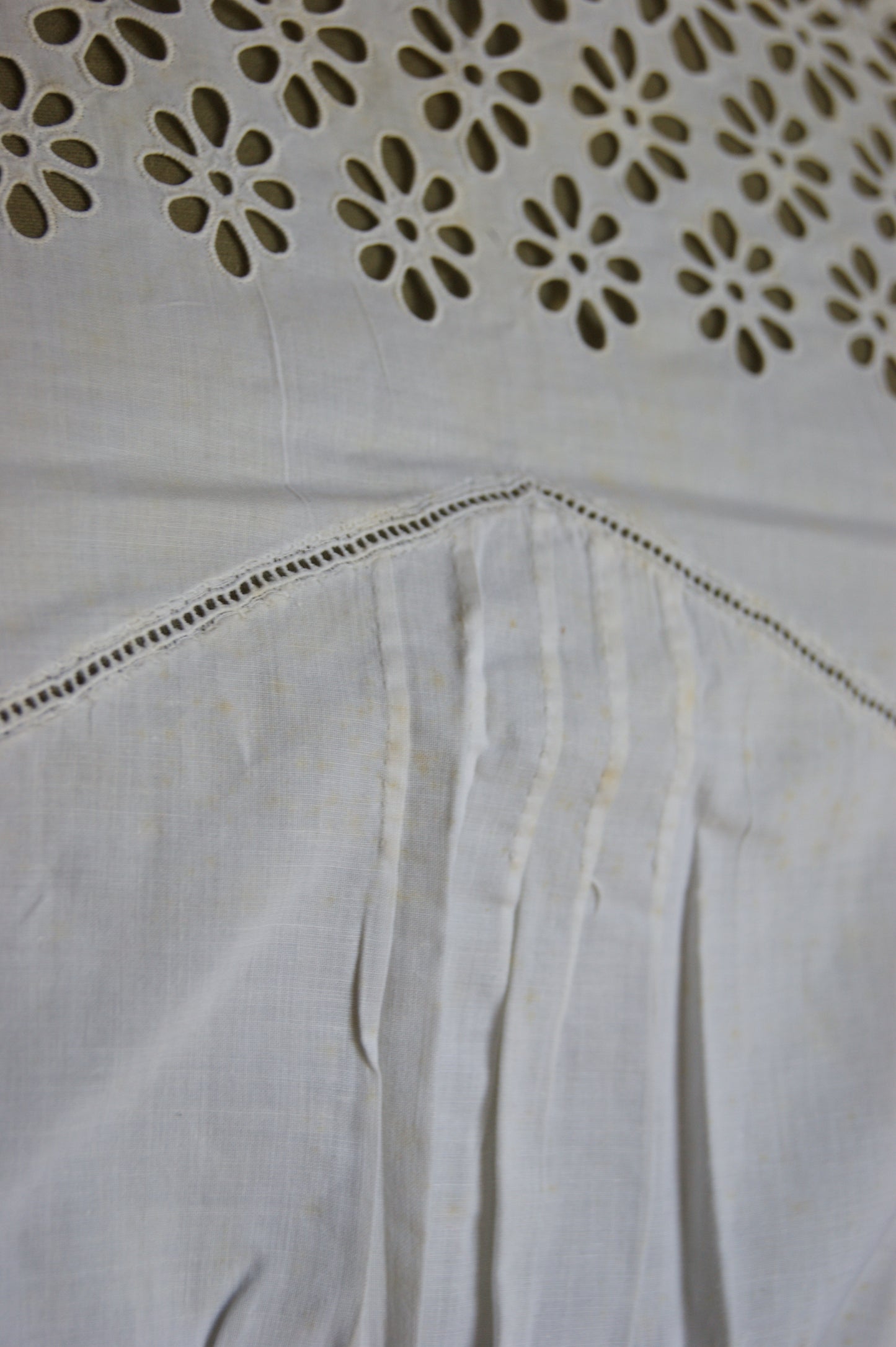 1800s Hand-Stitched Cotton Corset Cover with Eyelet Lacework - S