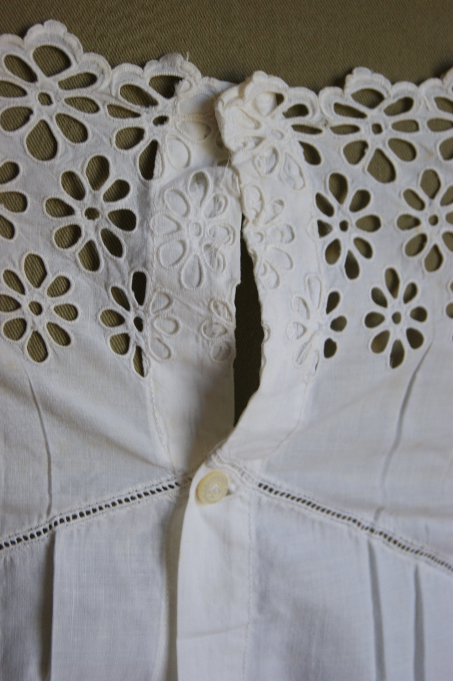 1800s Hand-Stitched Cotton Corset Cover with Eyelet Lacework - S