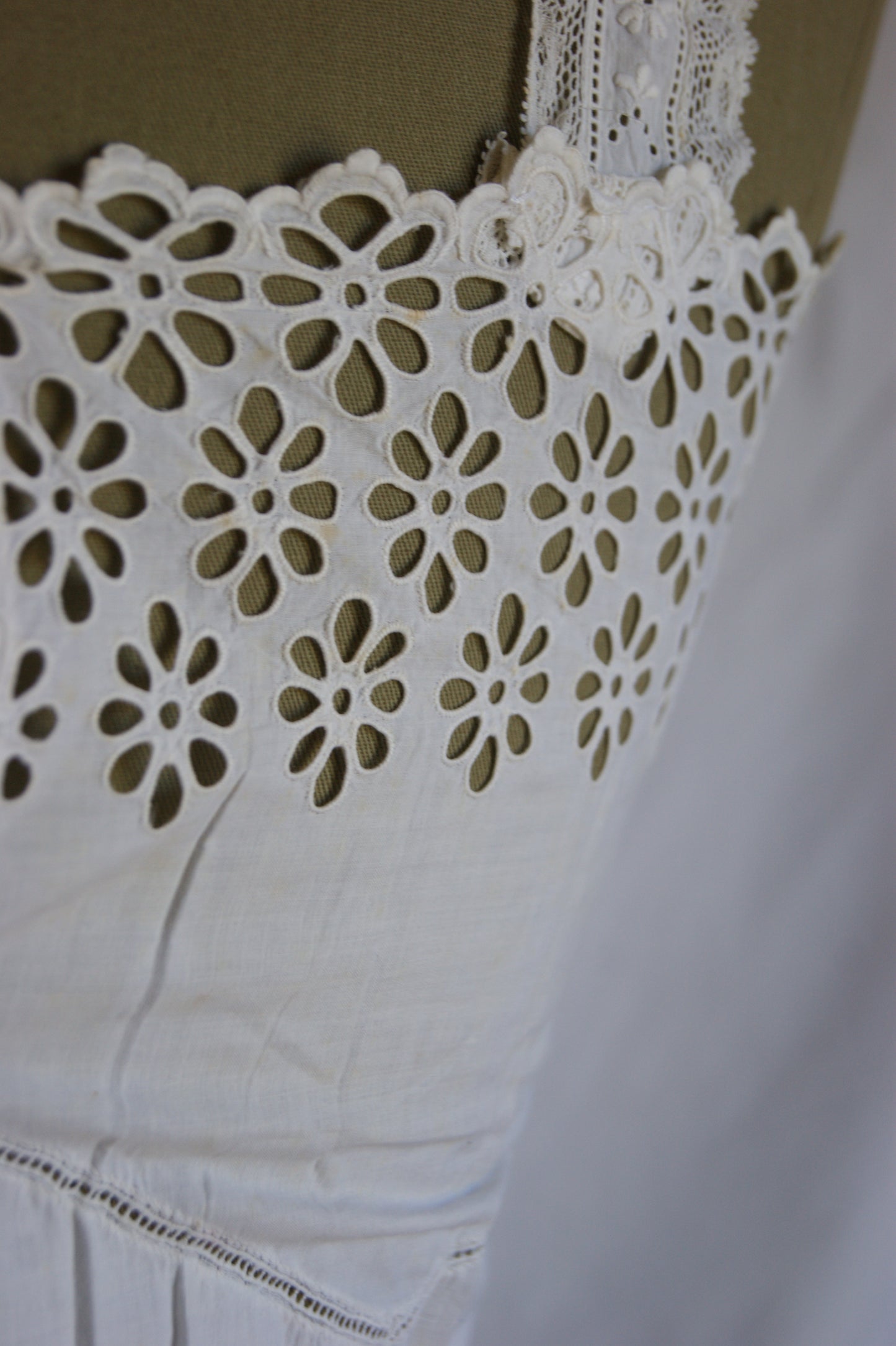 1800s Hand-Stitched Cotton Corset Cover with Eyelet Lacework - S