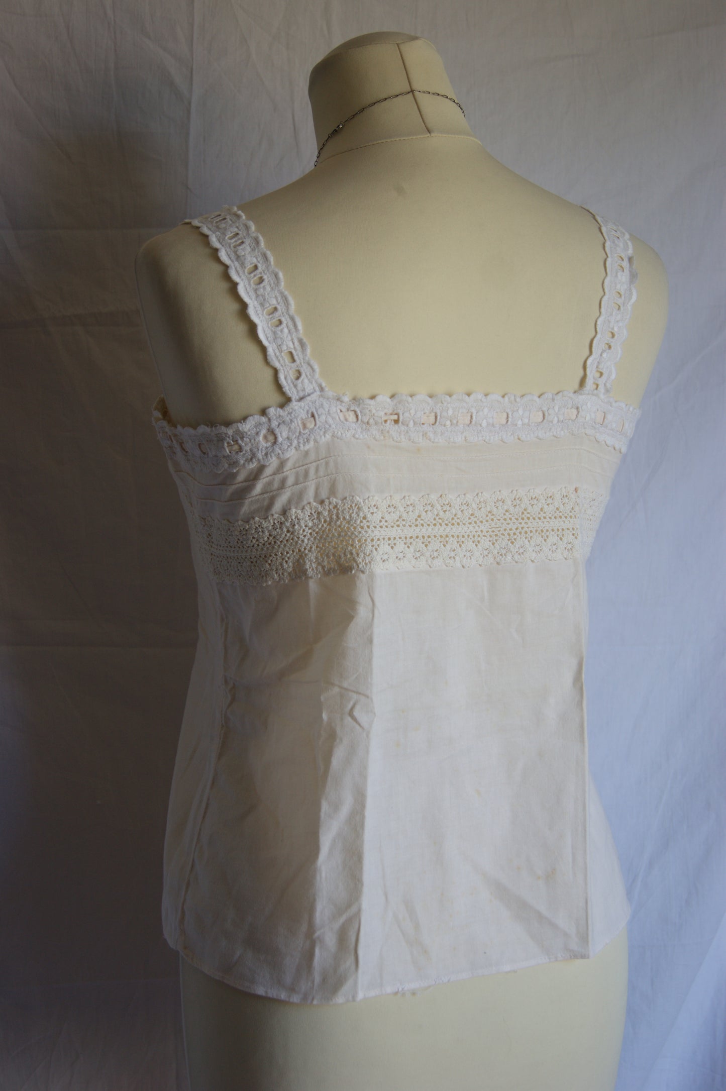 1940s Hand-Made Pale Salmon Cotton Camisole with Lace Trim Bodice - S/M