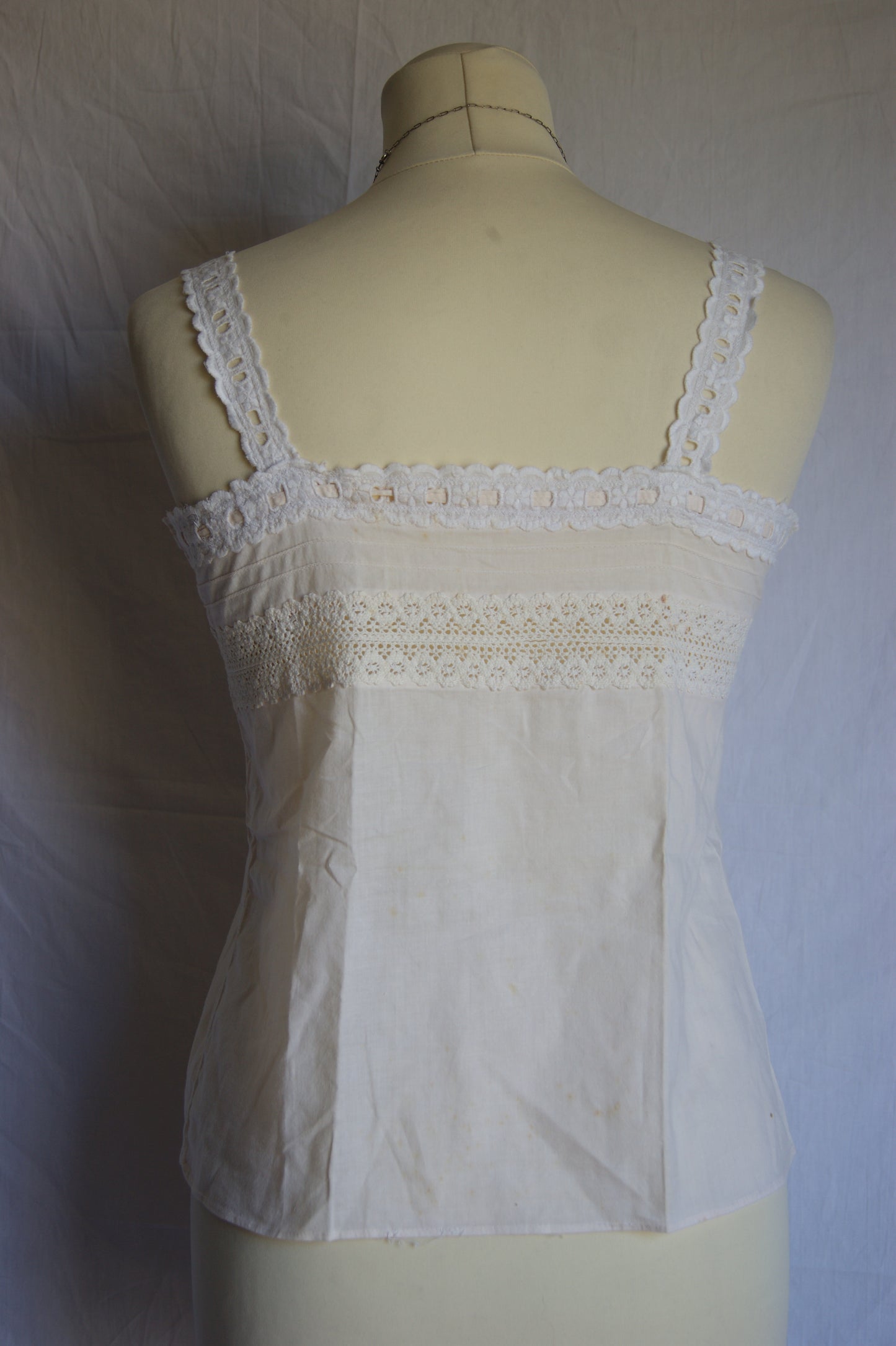 1940s Hand-Made Pale Salmon Cotton Camisole with Lace Trim Bodice - S/M