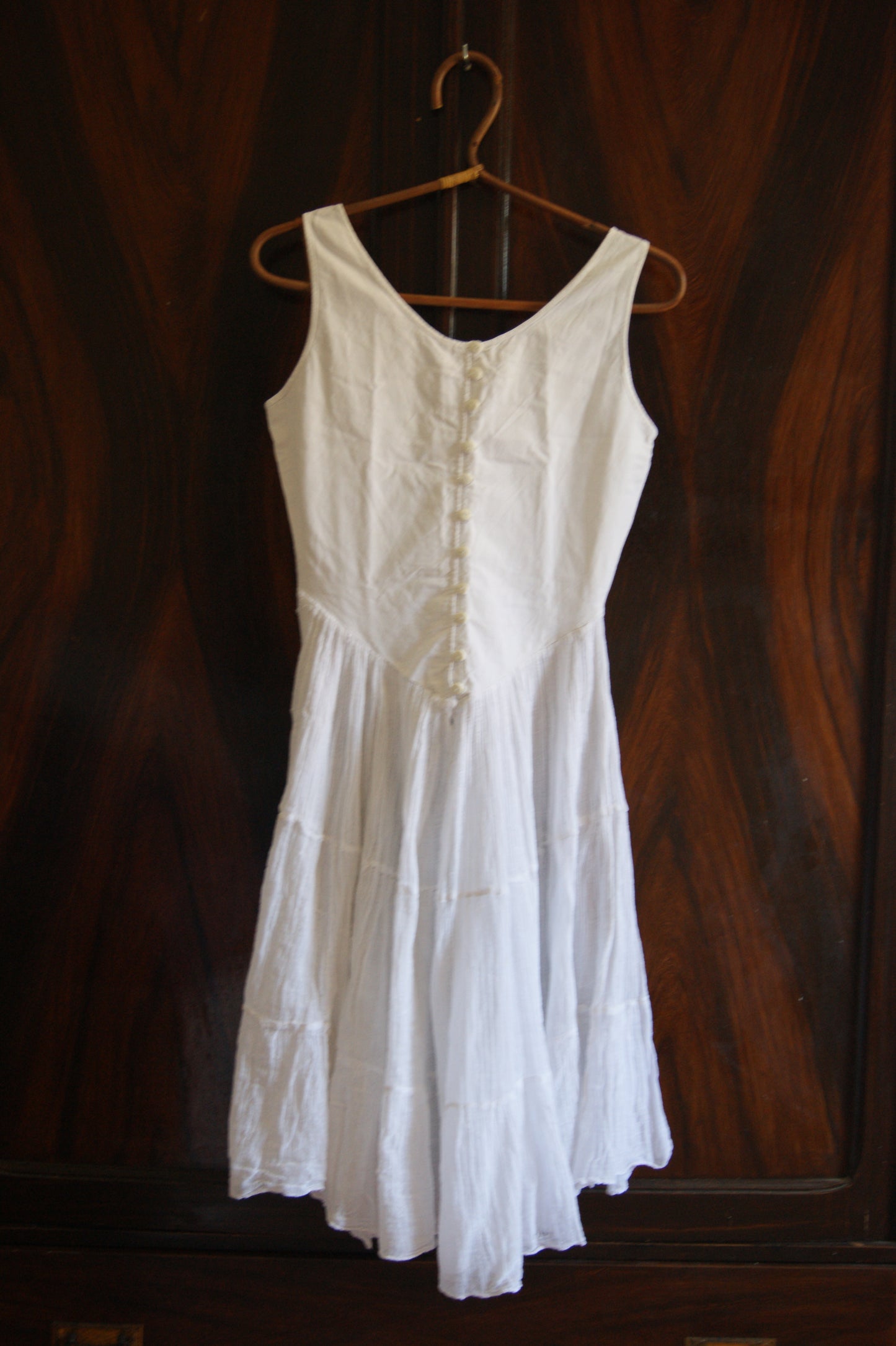 Antique 1800s/1900s Hand-Made Cotton Corset Cover with Tiered Skirt - S