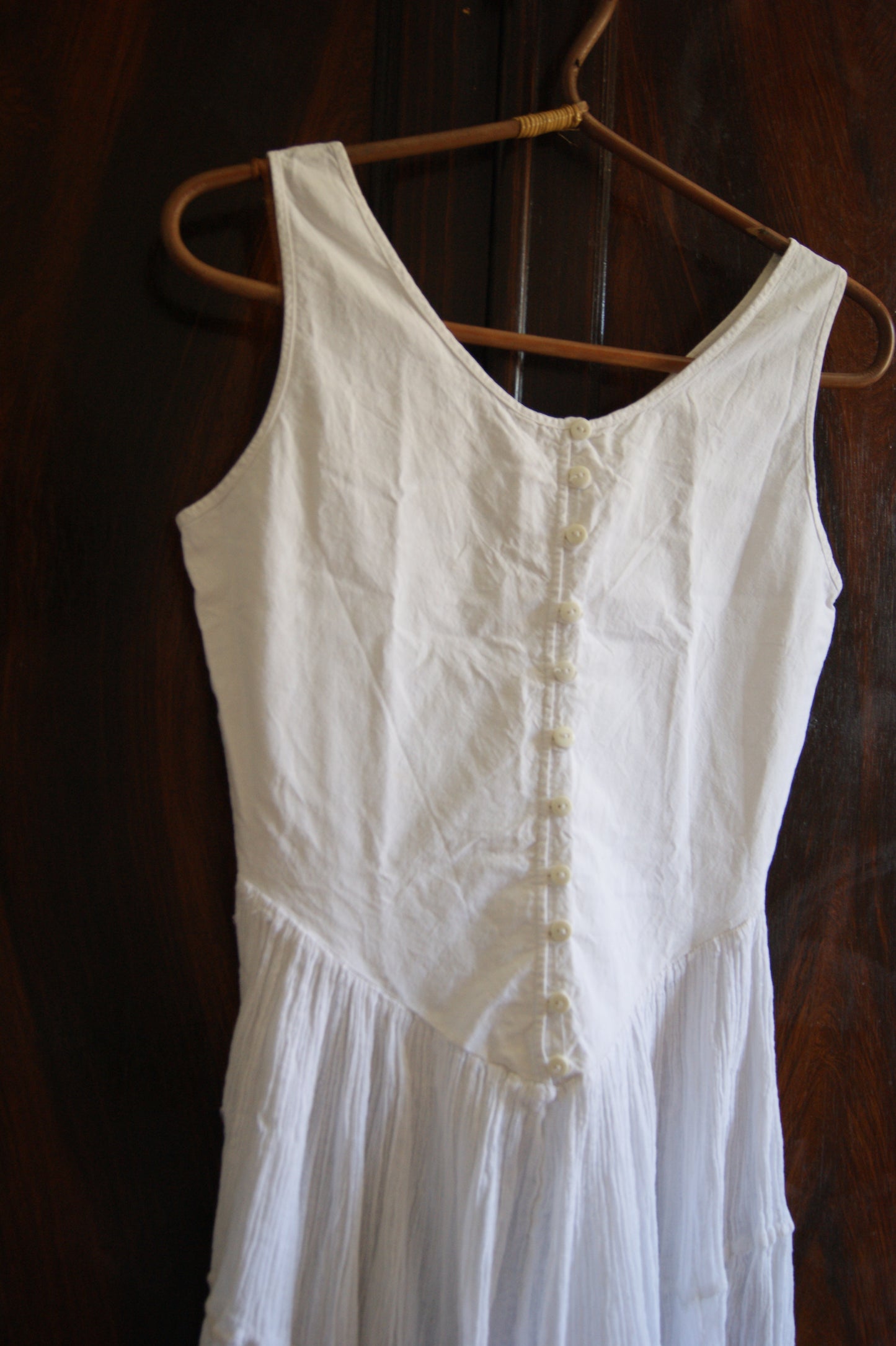 Antique 1800s/1900s Hand-Made Cotton Corset Cover with Tiered Skirt - S