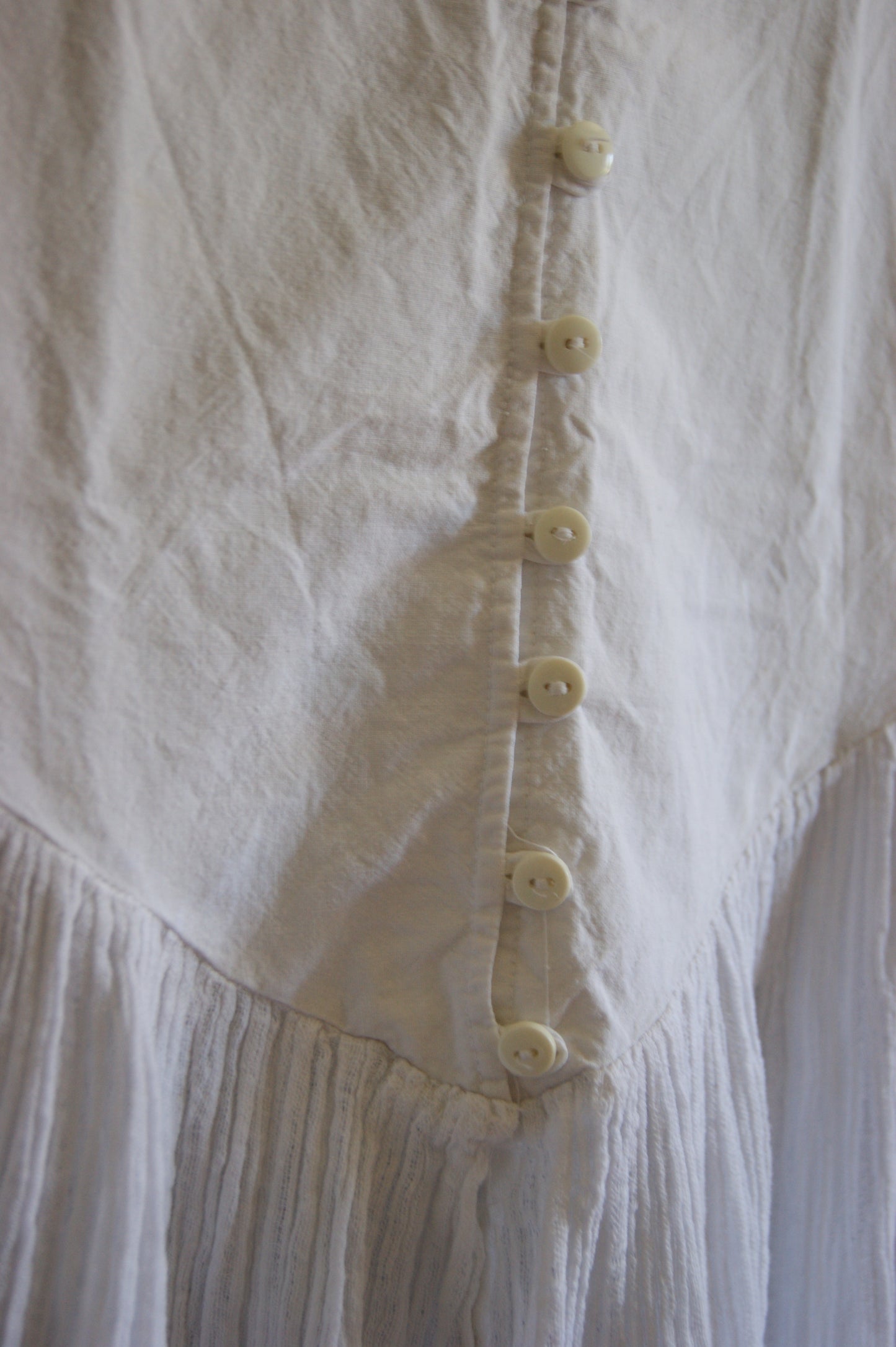 Antique 1800s/1900s Hand-Made Cotton Corset Cover with Tiered Skirt - S