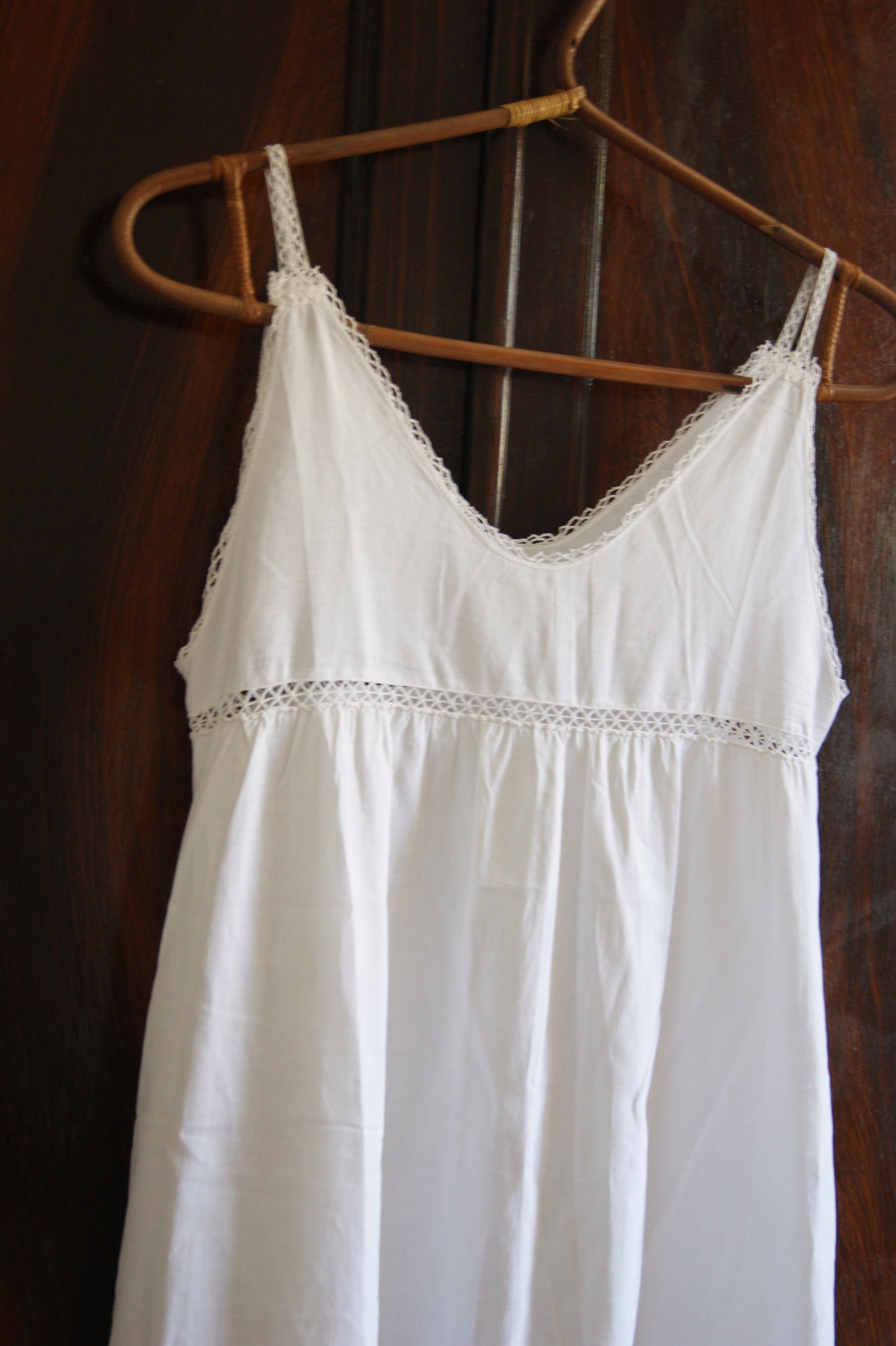 1920s Hand-Crafted Cotton Nightgown/Sundress with Ladder Lace Trim - M