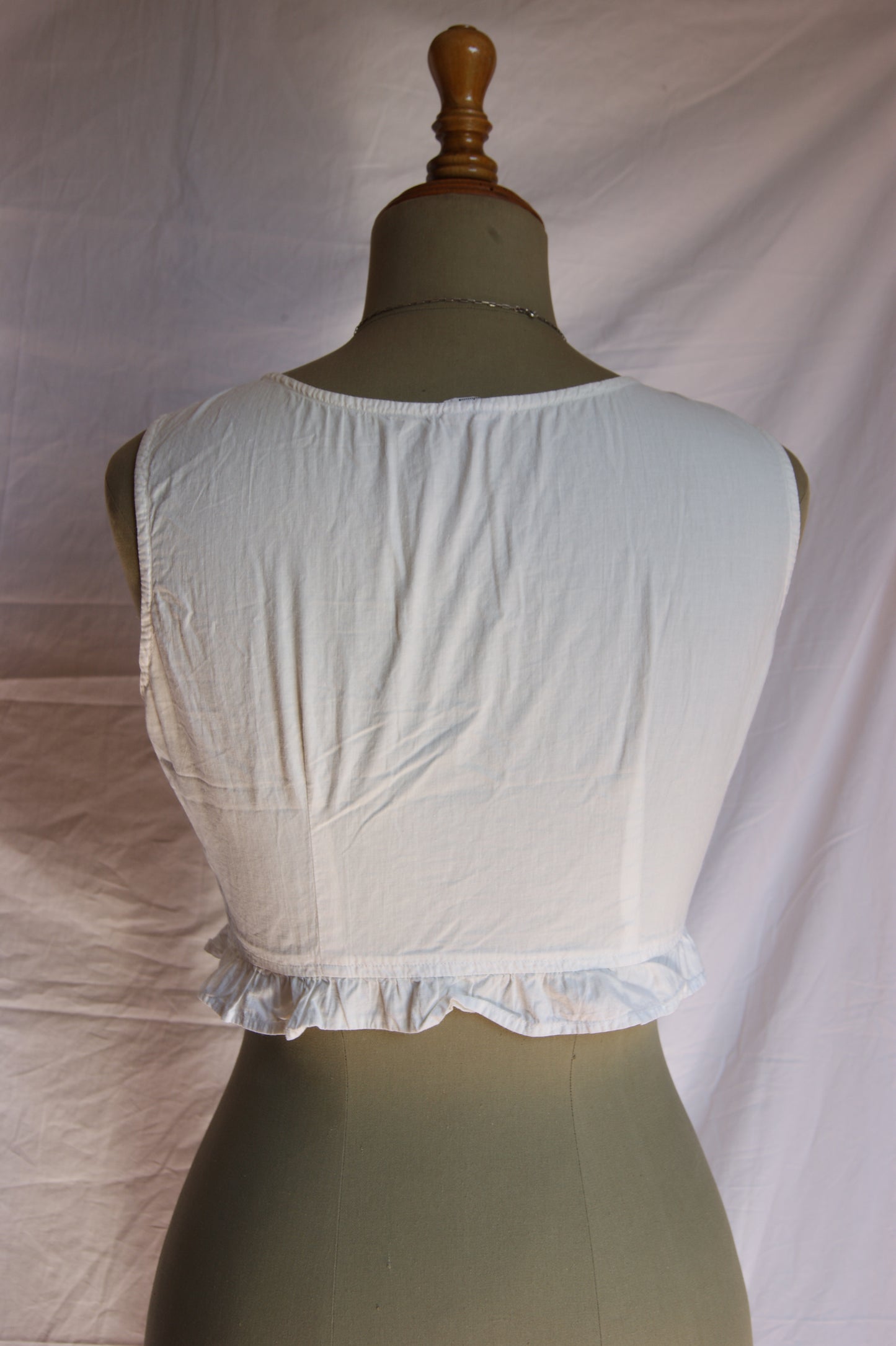 1980s Cotton Eyelet Crop Top with Buttons - XS/S