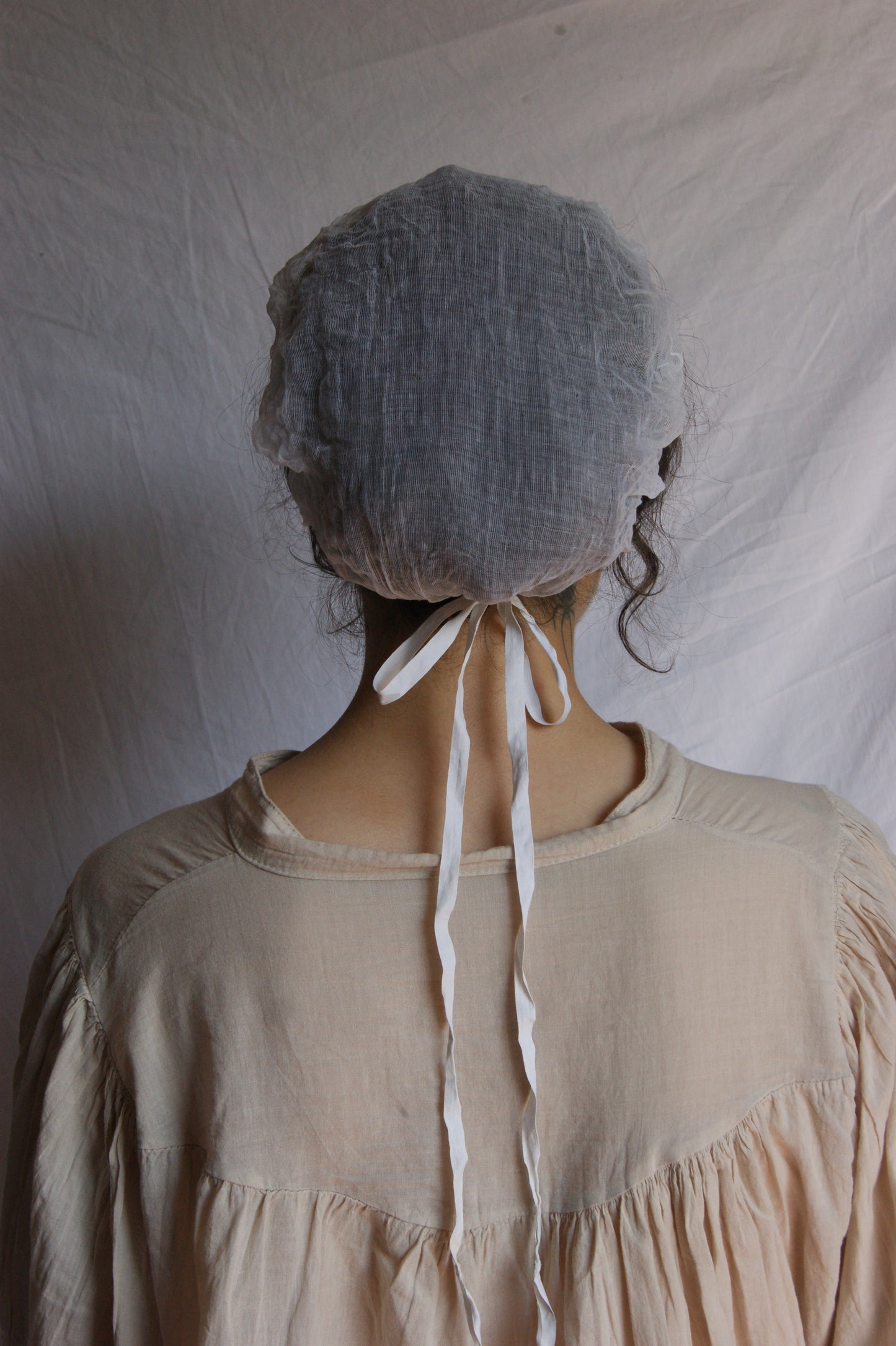 Antique French Cotton Gauze Bonnet with Ties