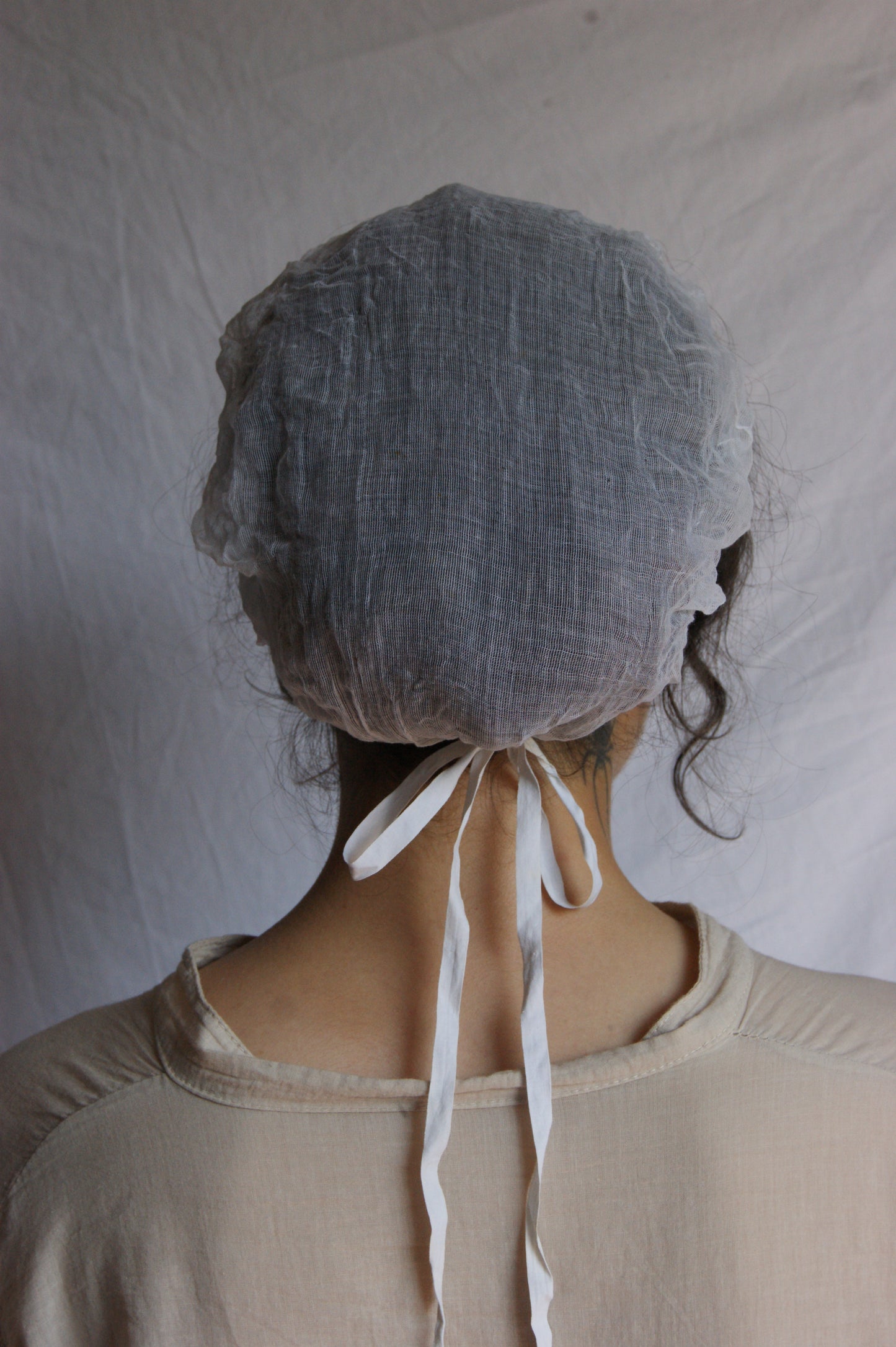Antique French Cotton Gauze Bonnet with Ties