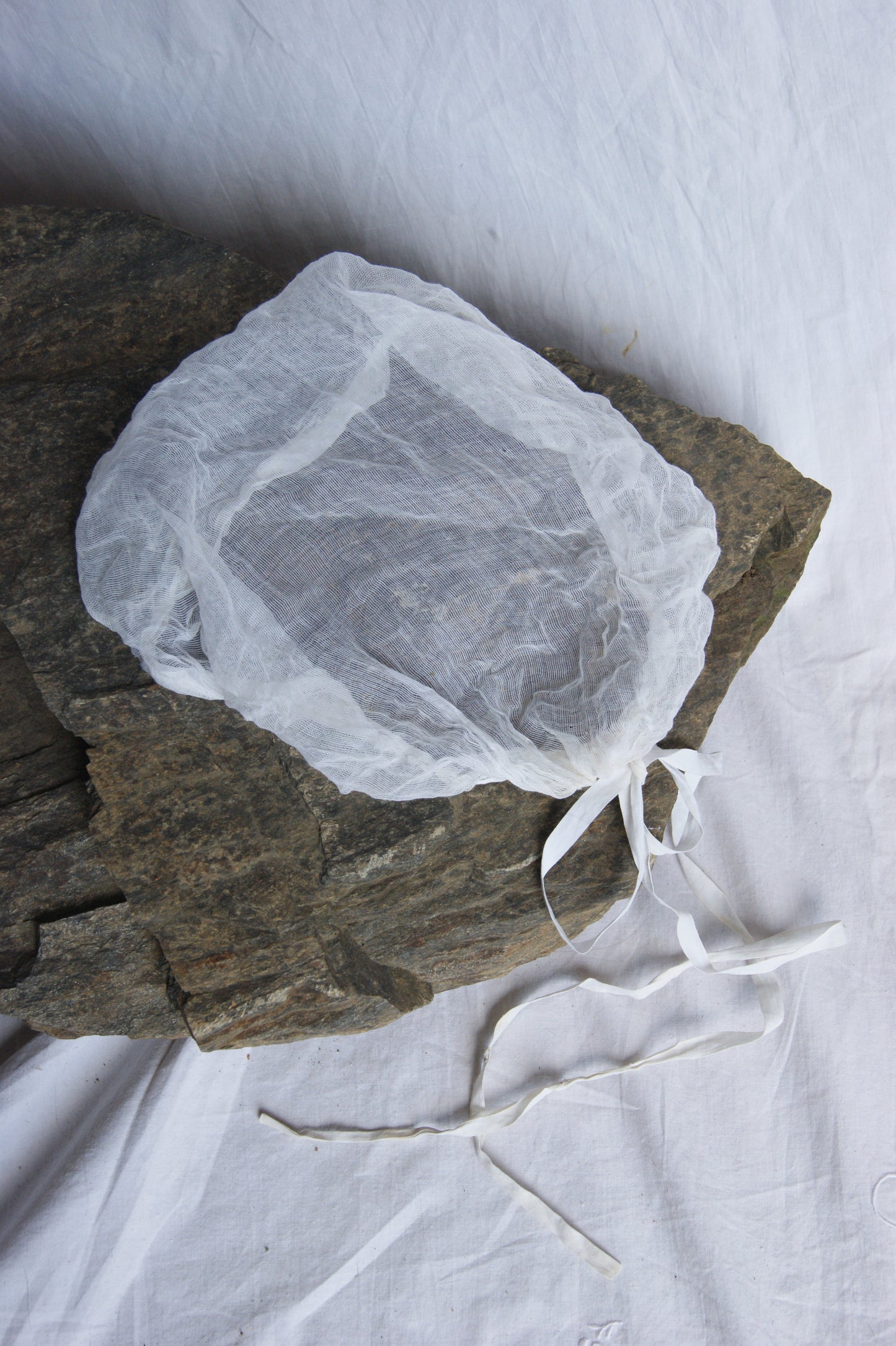 Antique French Cotton Gauze Bonnet with Ties