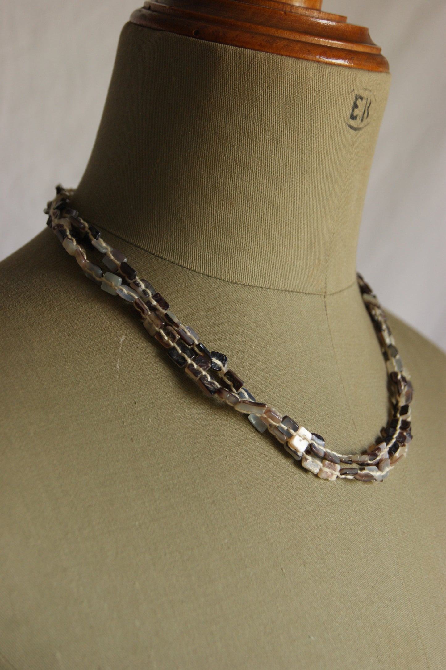 1970s Handcrafted Multi-Strand Stone & Shell Necklace
