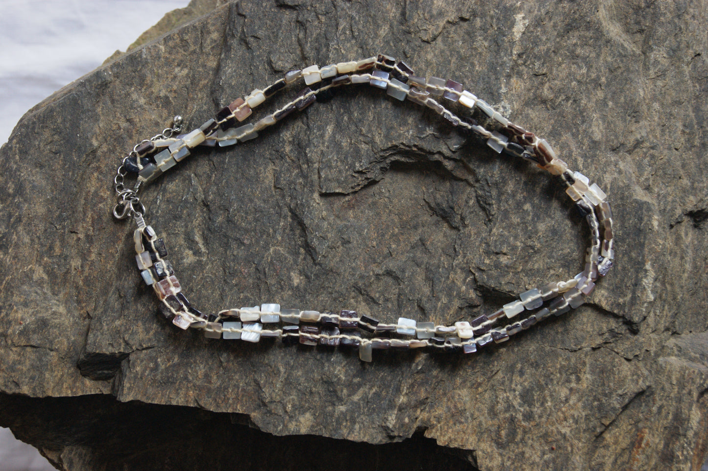 1970s Handcrafted Multi-Strand Stone & Shell Necklace
