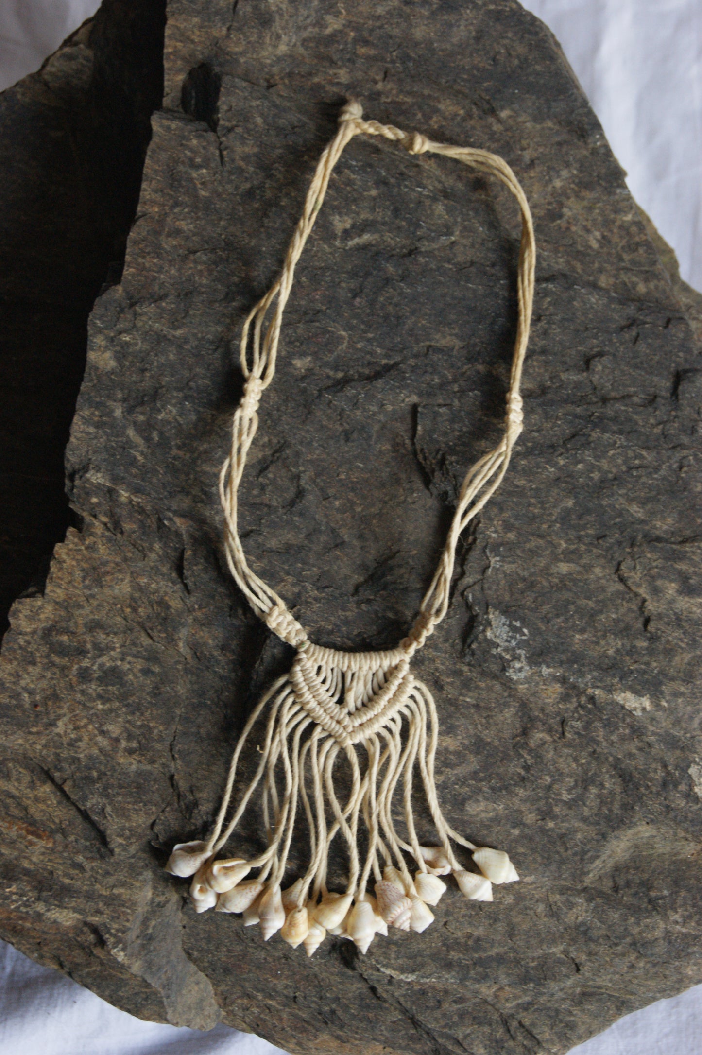 1980s Handcrafted Shell & Macramé Tassel Necklace