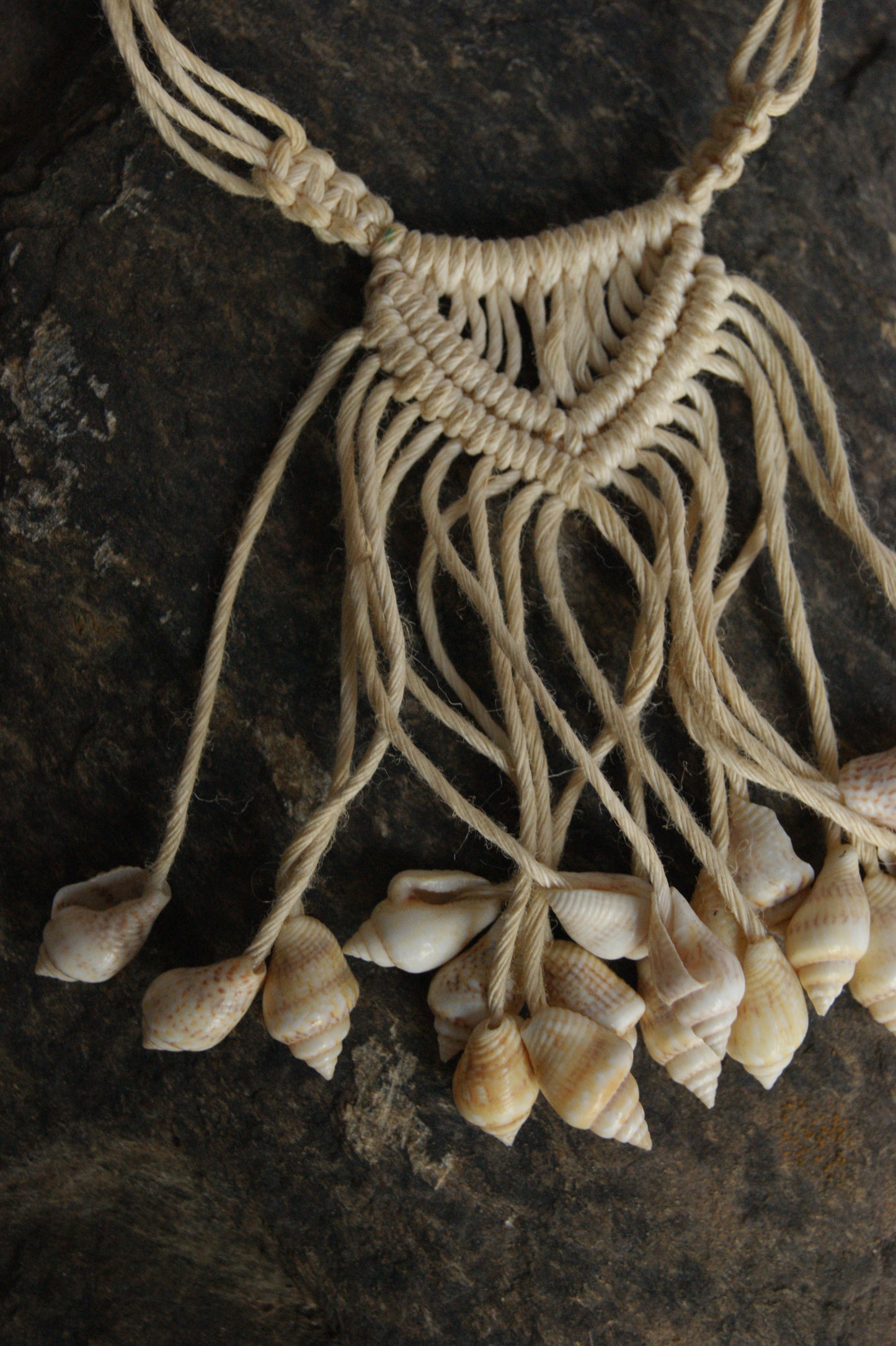 1980s Handcrafted Shell & Macramé Tassel Necklace